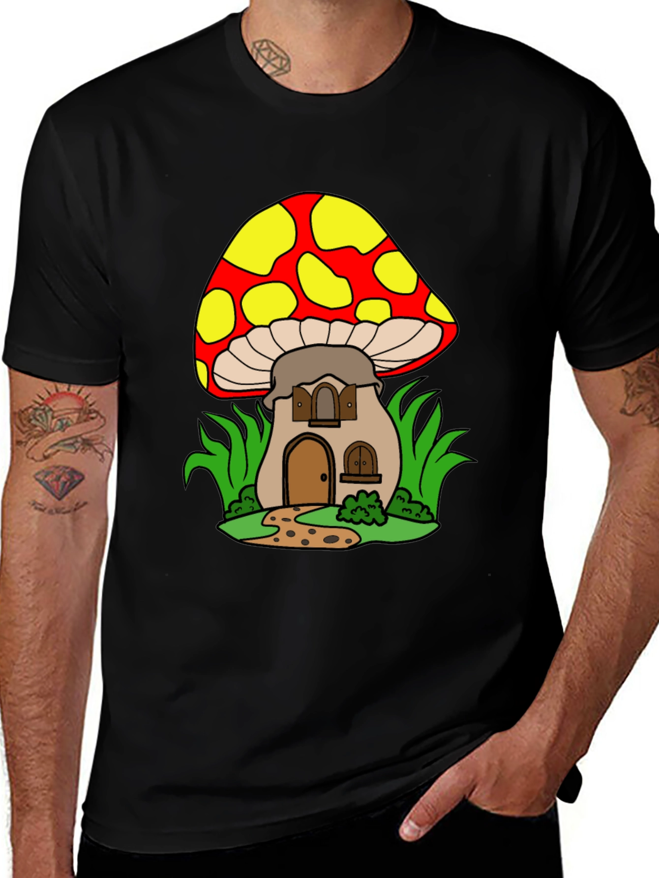Variant 3 of Mushroom House Graphic Tee - Whimsical Design