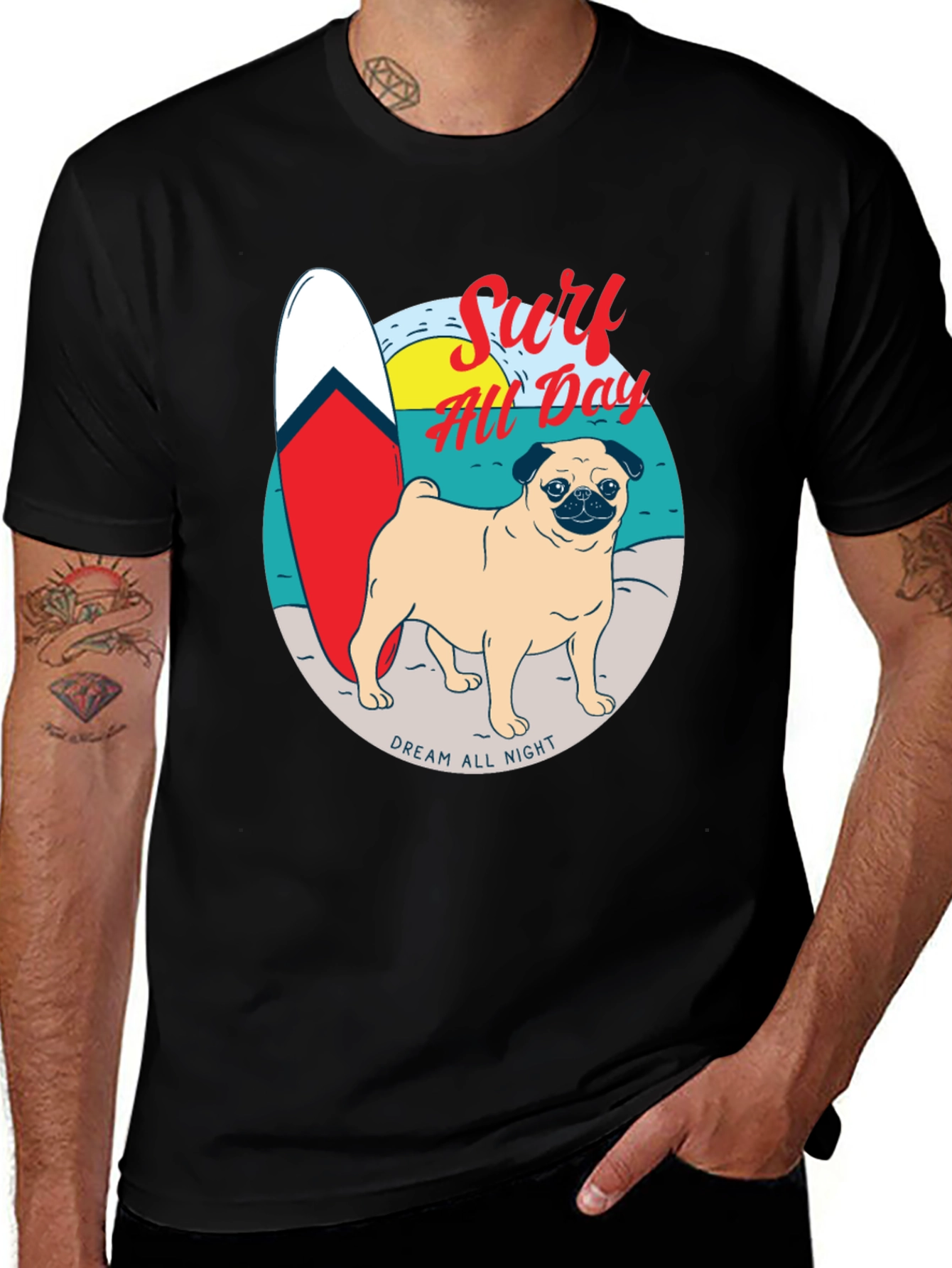 Variant 9 of Surf All Day Pug T-Shirt