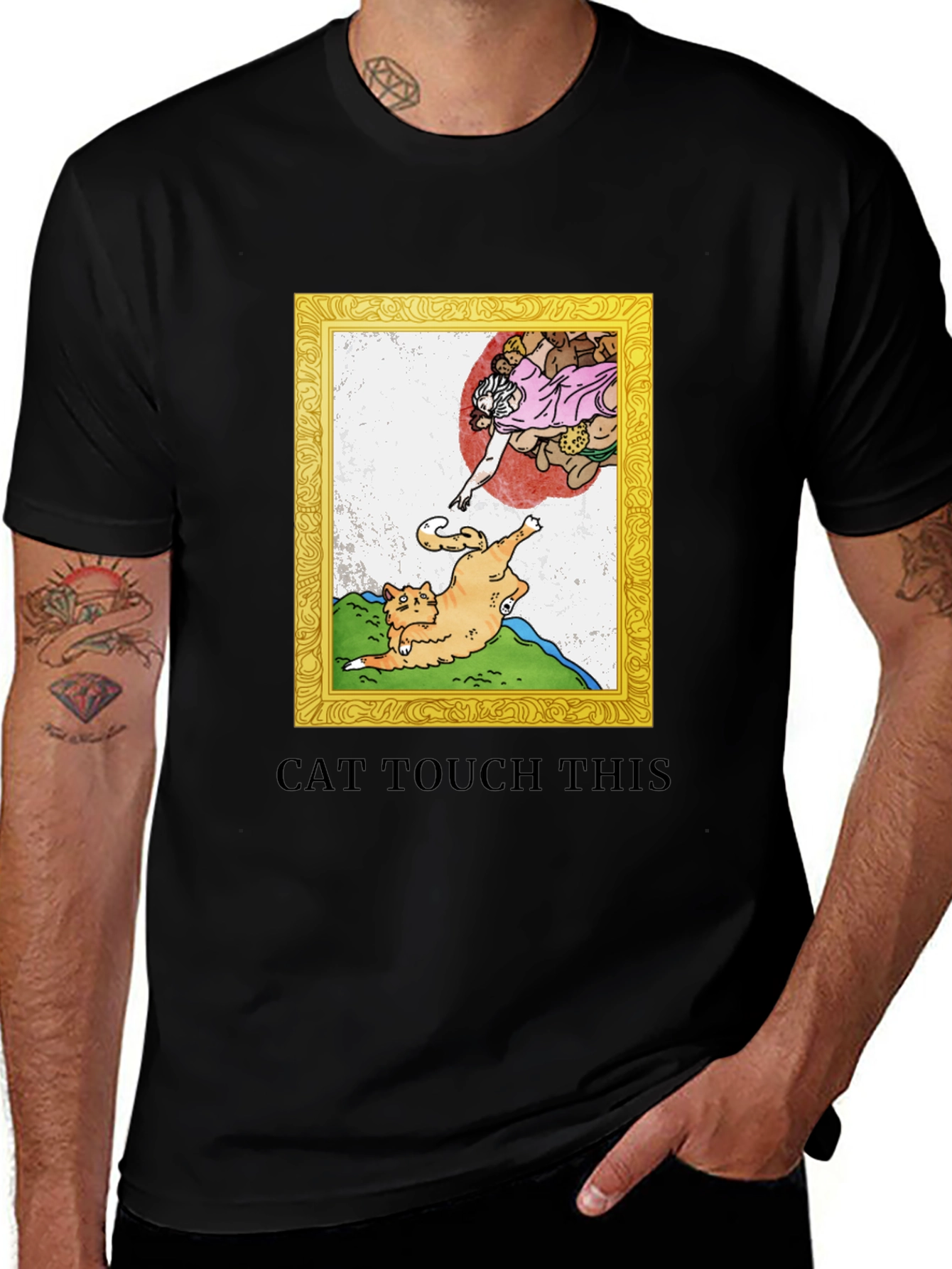 Variant 5 of Cat Touch This T-Shirt - Funny Michelangelo Parody Tee