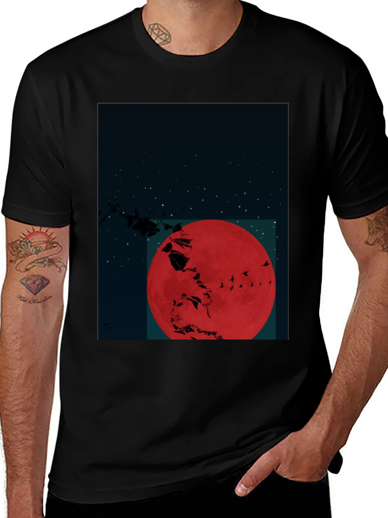 Variant 5 of Red Moon Graphic Tee - Dark Sky Silhouette