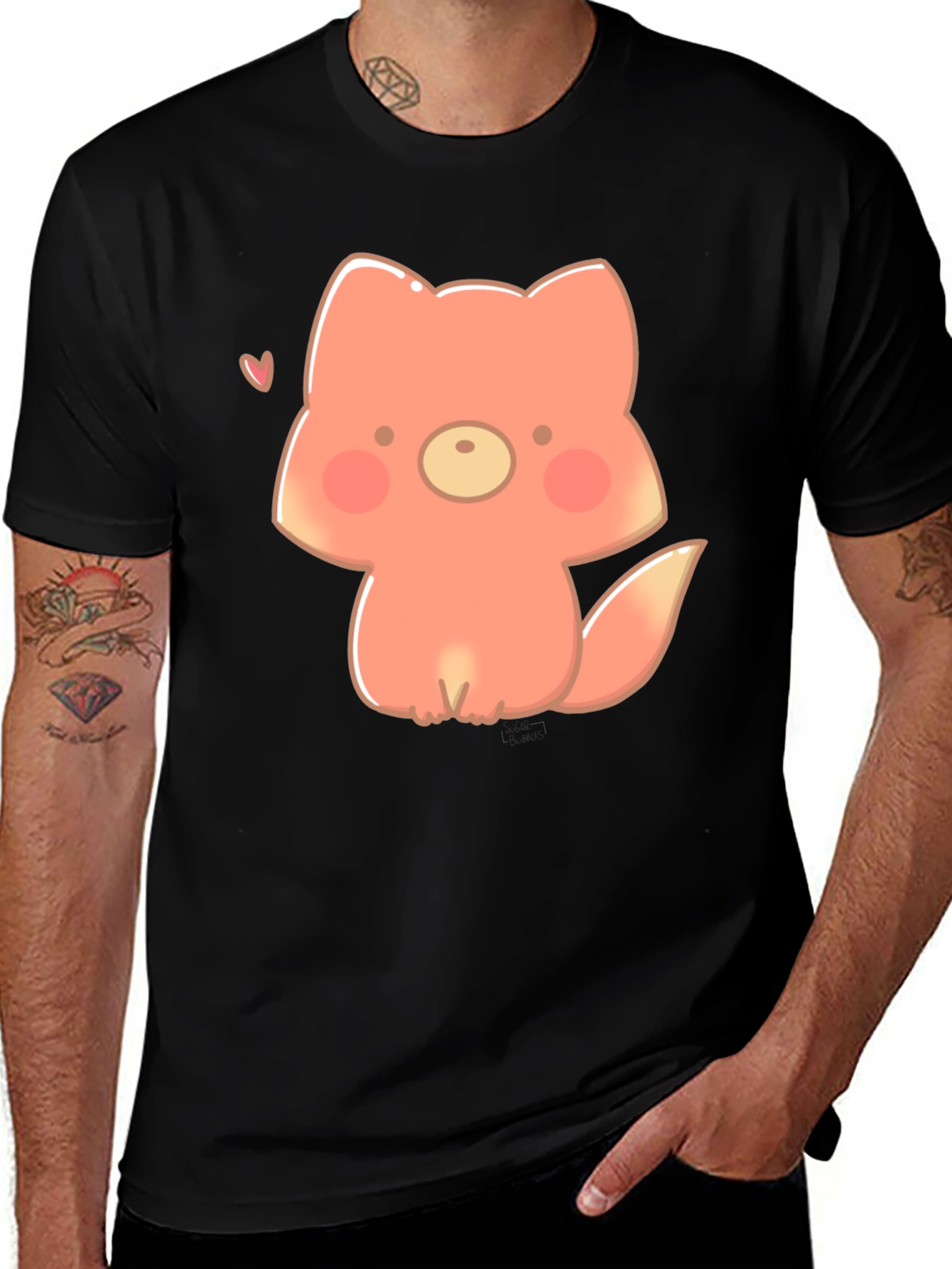 Variant 18 of Cute Cartoon Fox Black T-Shirt