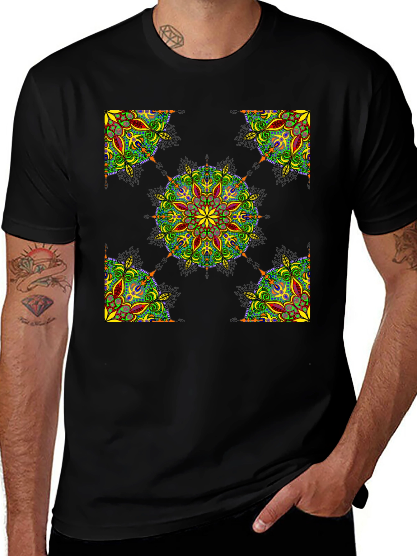 Variant 21 of Black Mandala Print T-Shirt