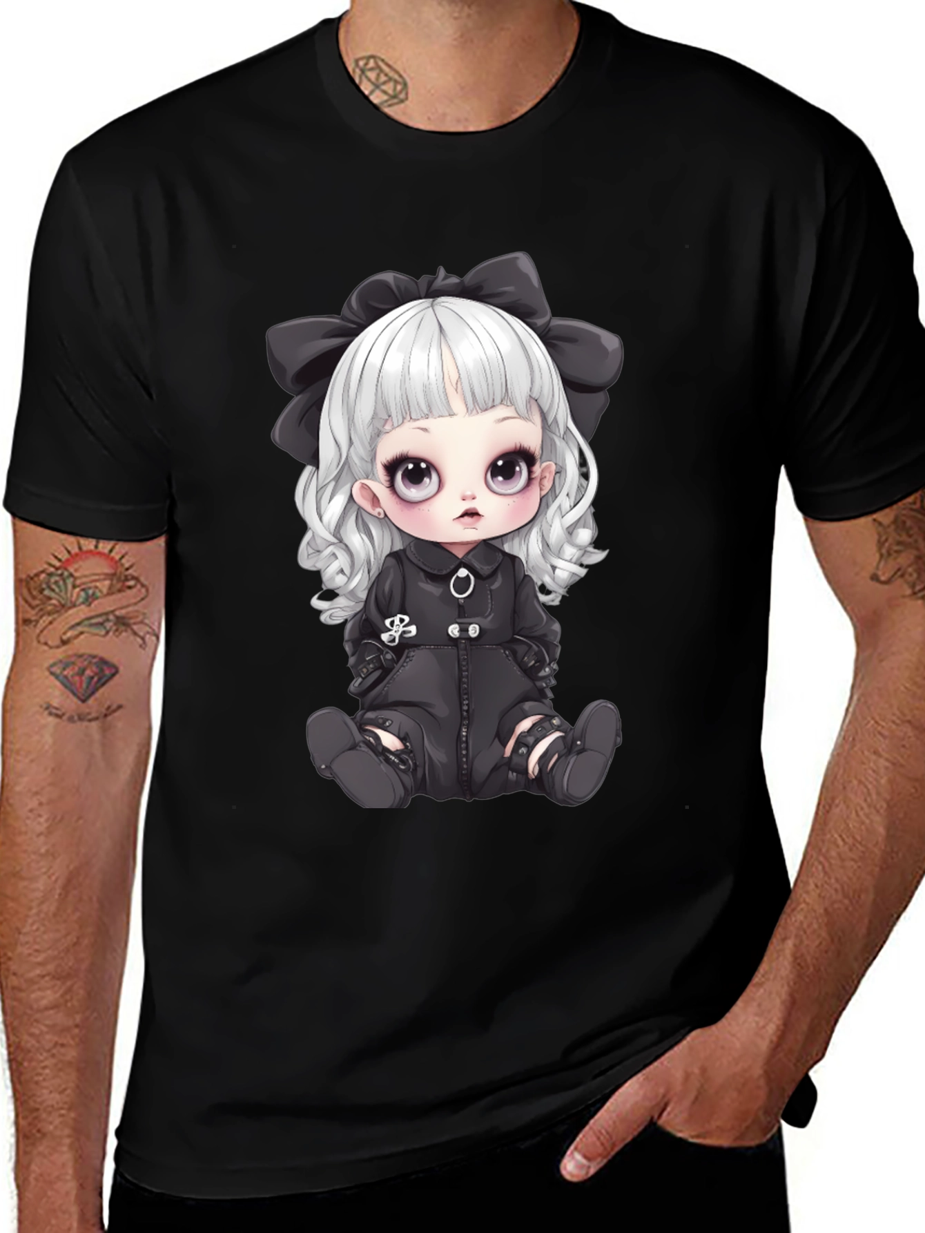 Gothic Doll Graphic Tee - Unisex Black T-Shirt