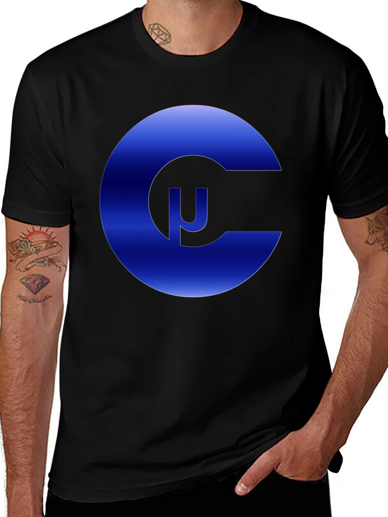 Variant 20 of Blue Circle Graphic Black T-Shirt