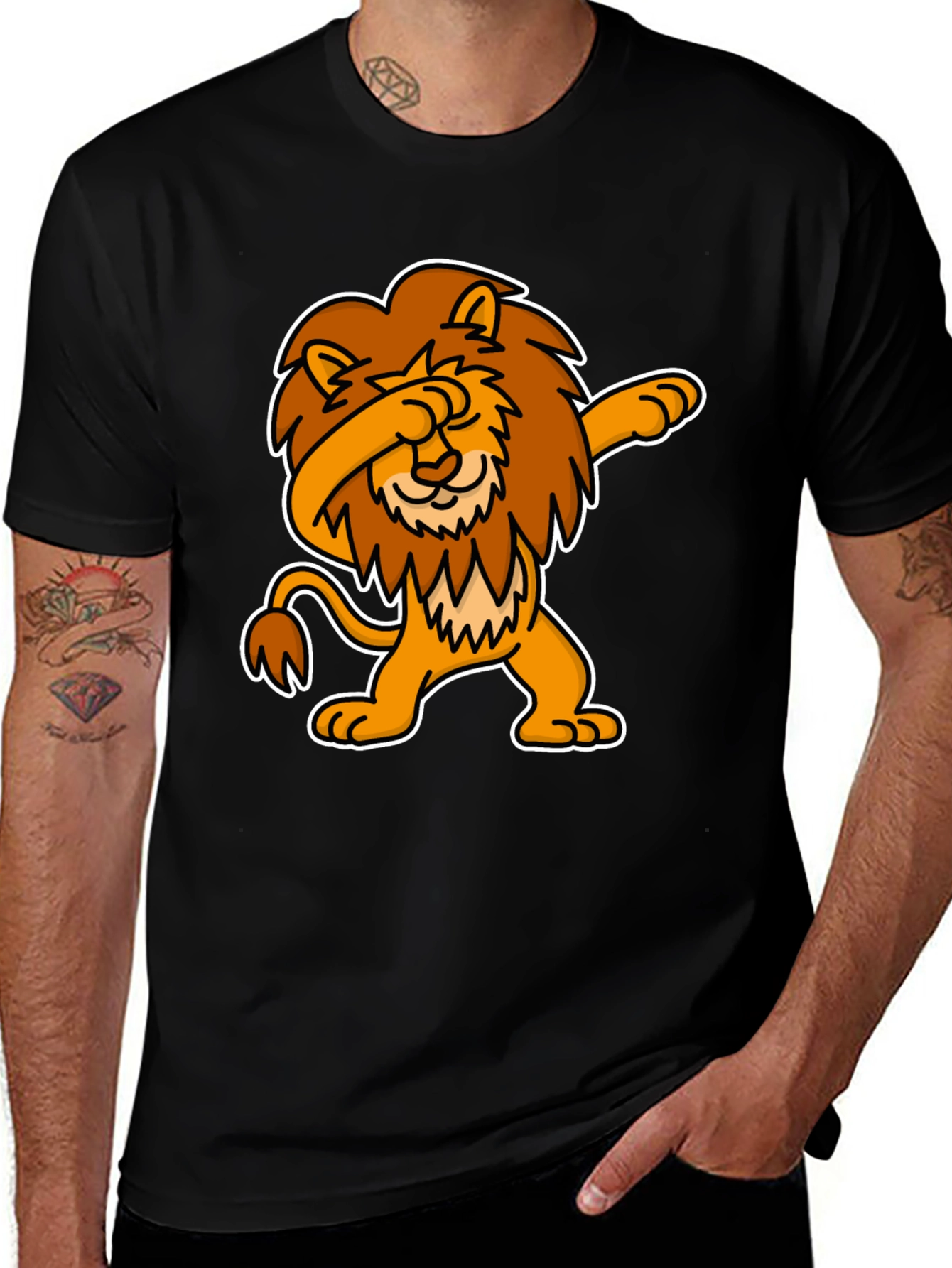 Variant 26 of Dabbing Lion Graphic Tee - Black Cotton T-Shirt