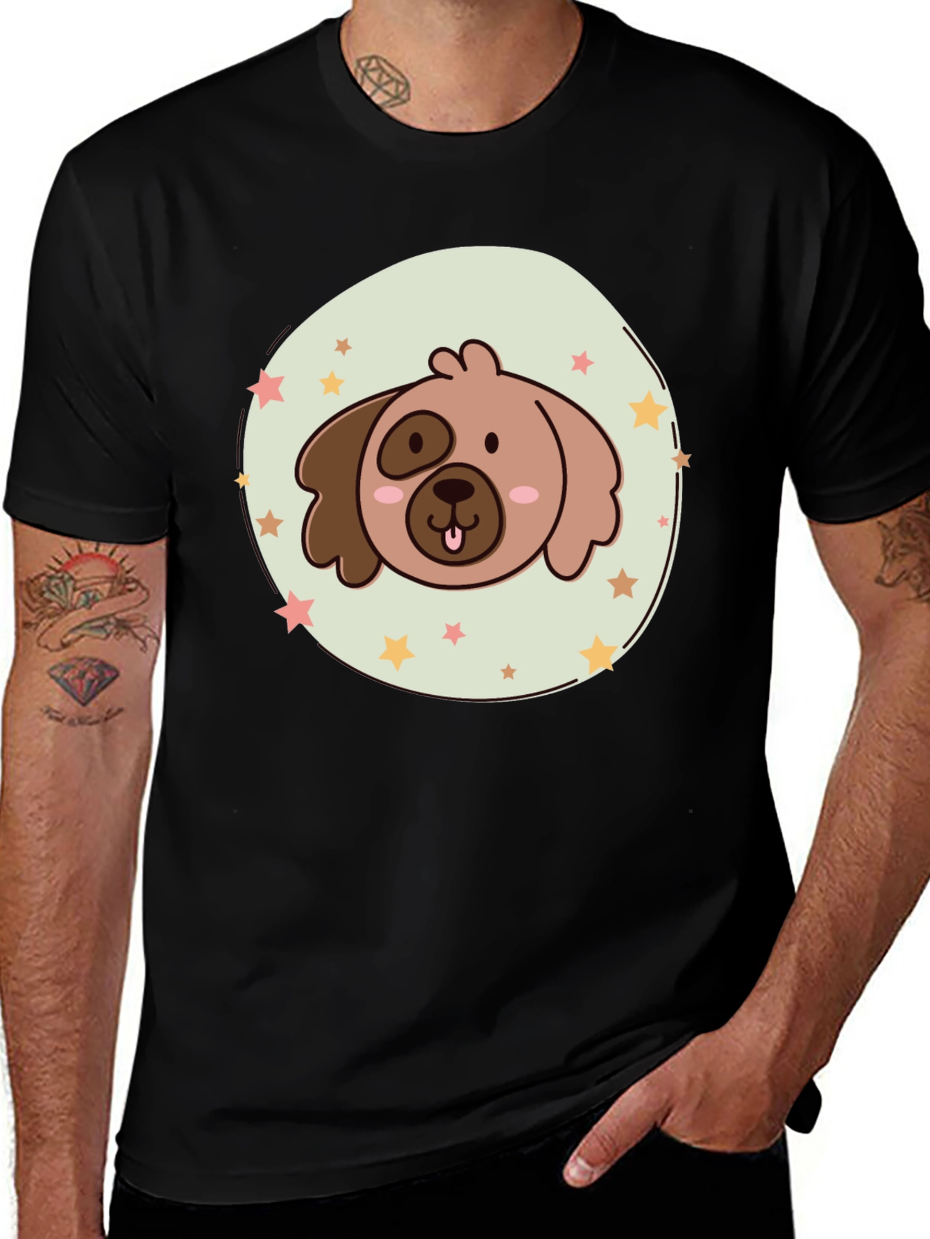 Variant 30 of Cute Cartoon Dog Graphic T-Shirt - Black