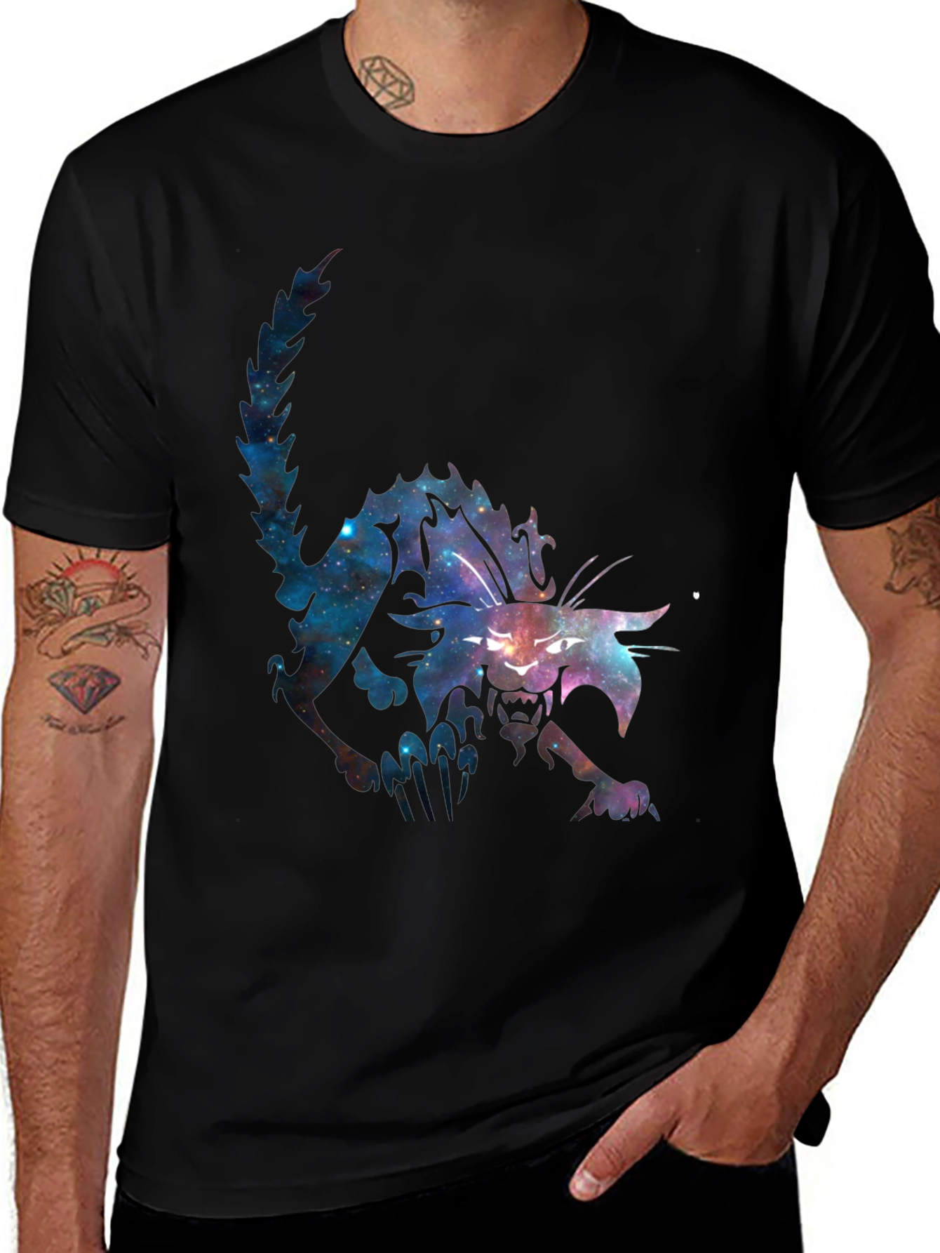 Variant 5 of Galaxy Cat Graphic Black T-Shirt