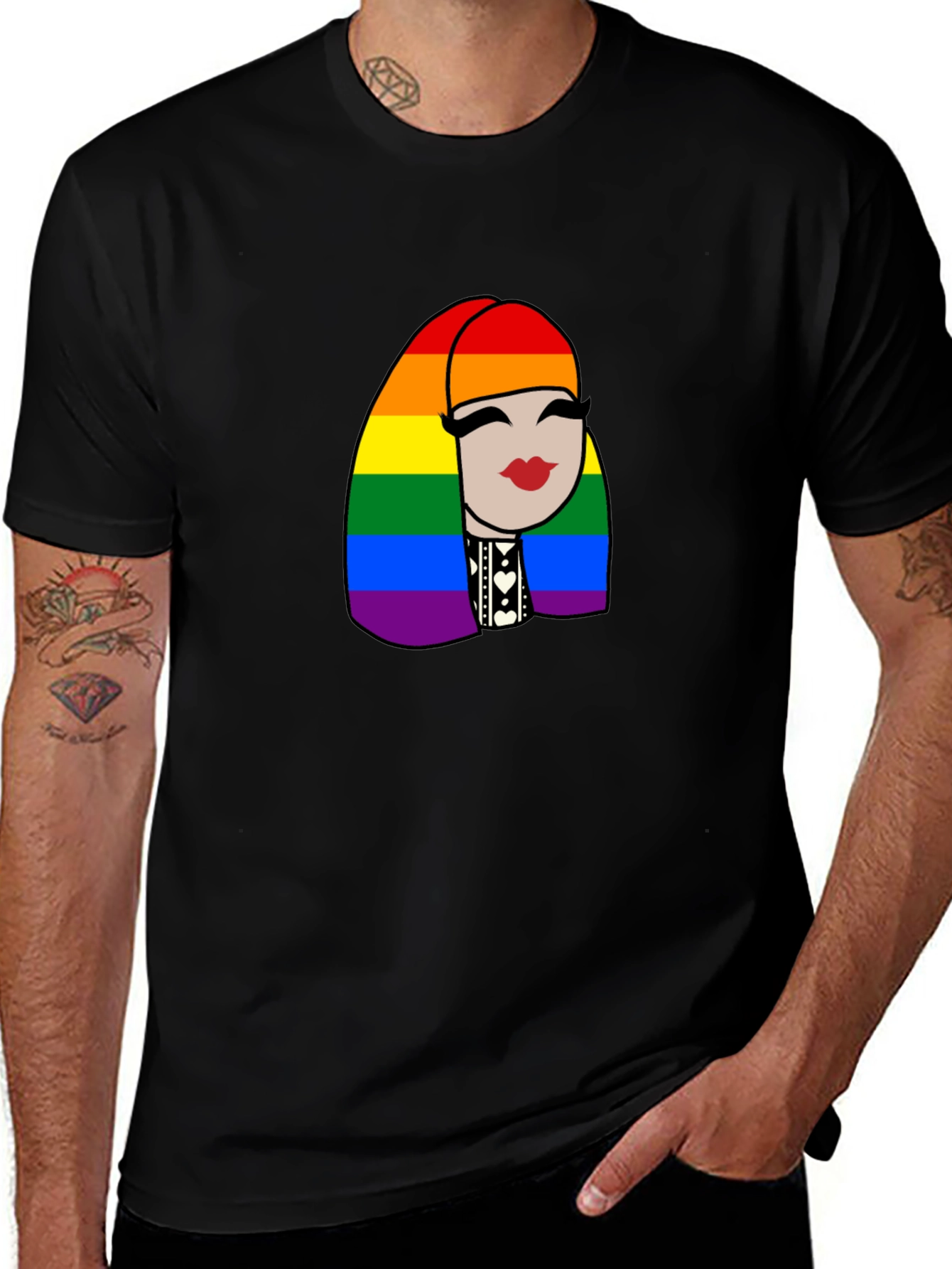 Variant 24 of Pride Rainbow Haired Woman Black T-Shirt