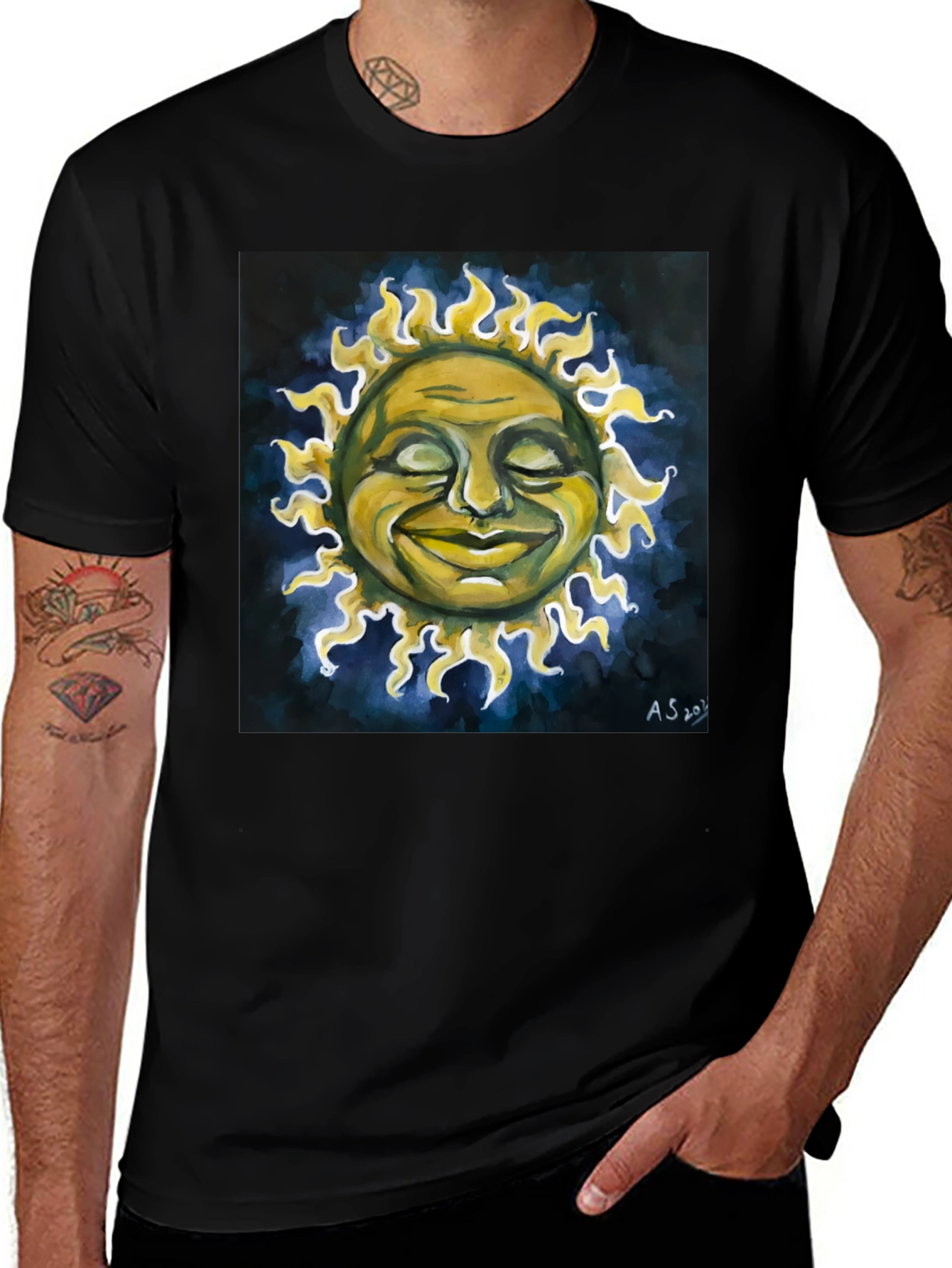 Variant 13 of Smiling Sun Graphic Tee - Black Crew Neck