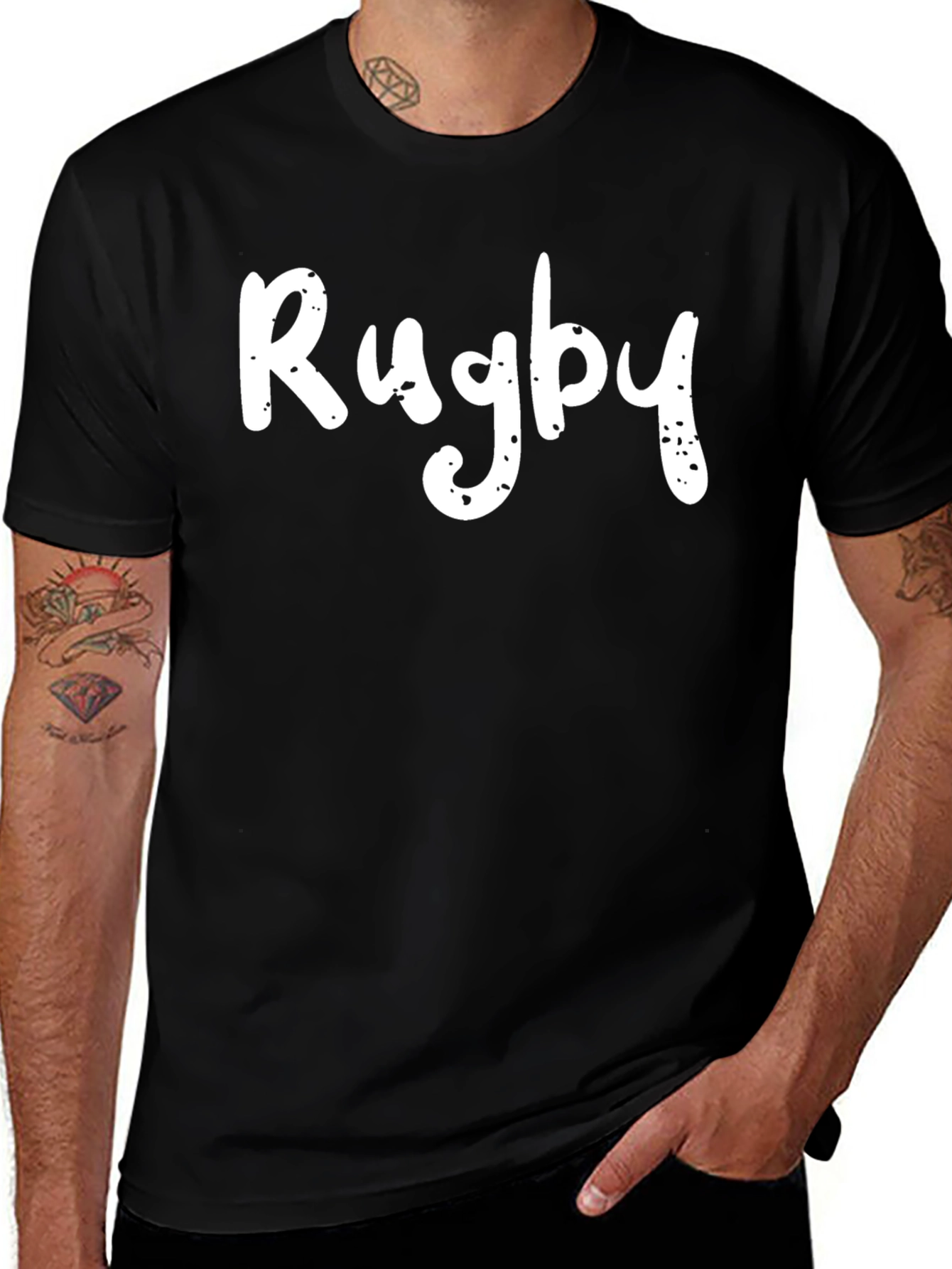 Rugby Graphic T-Shirt - Black, Short Sleeve