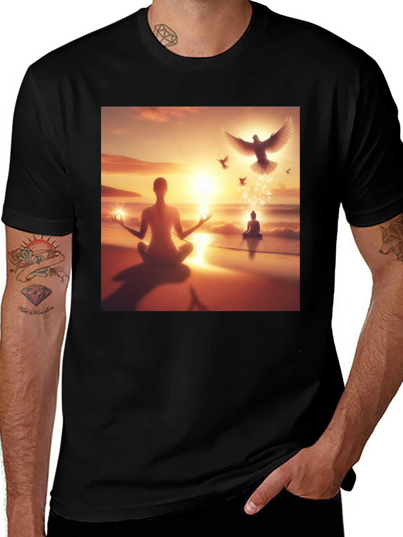 Zen Meditation T-Shirt - Peaceful Beach Design