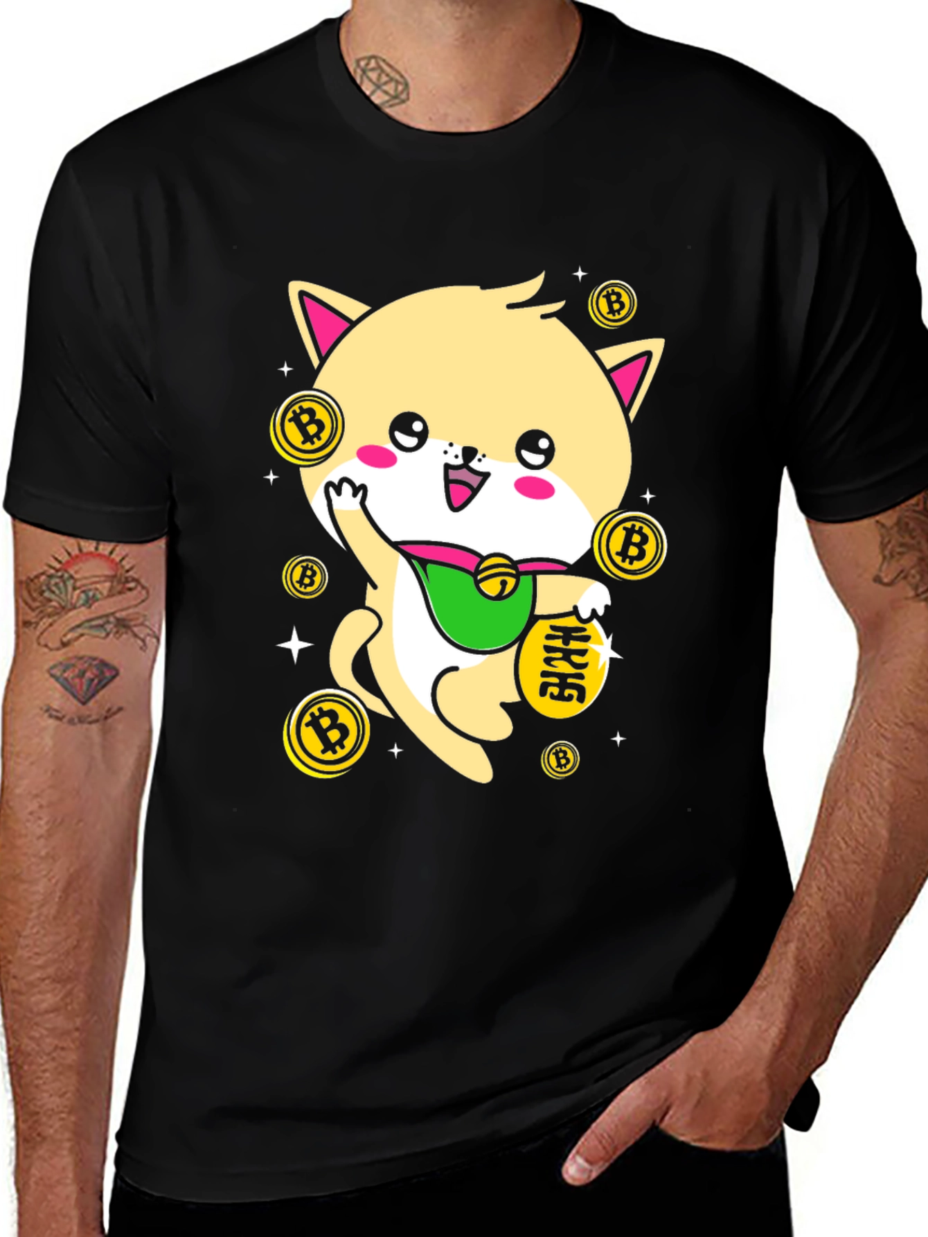 Variant 9 of Lucky Crypto Cat T-Shirt - Bitcoin Lover's Tee
