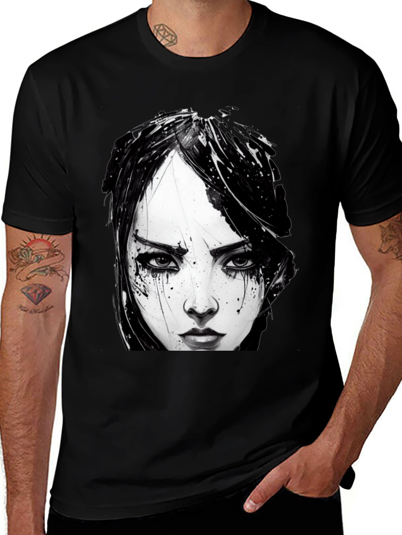Variant 12 of Emo Girl Portrait Black T-Shirt