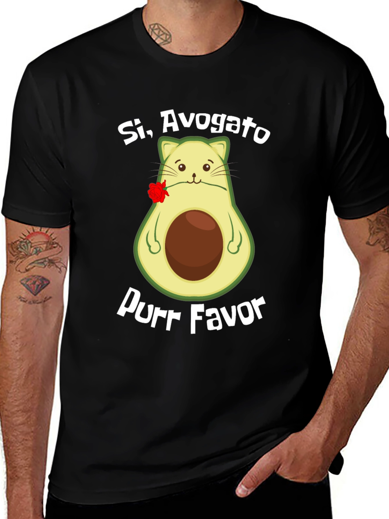 Variant 6 of Si, Avogato Purr Favor T-Shirt - Avocado Cat Humor Tee
