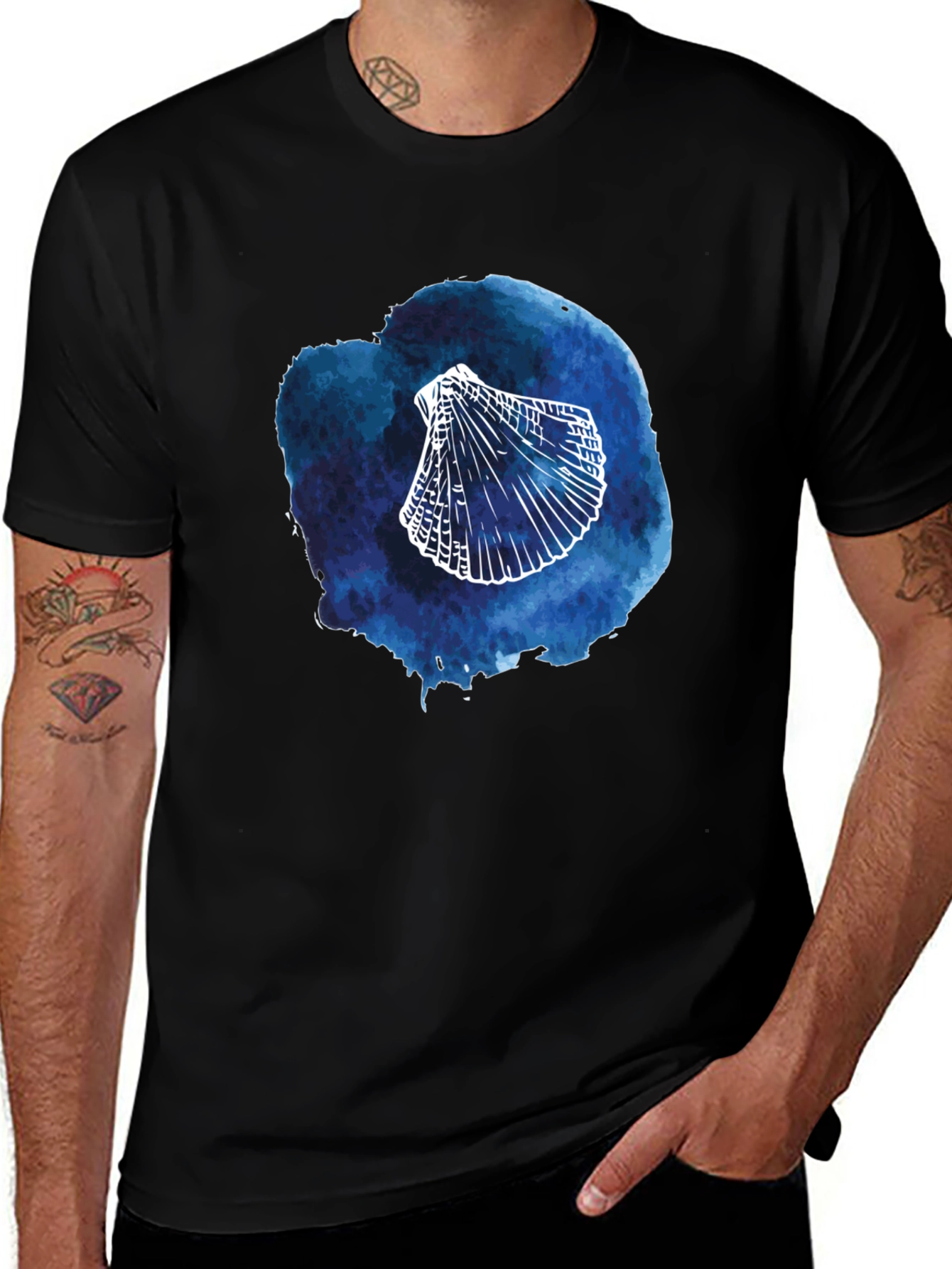 Black Watercolor Seashell Graphic T-Shirt main image