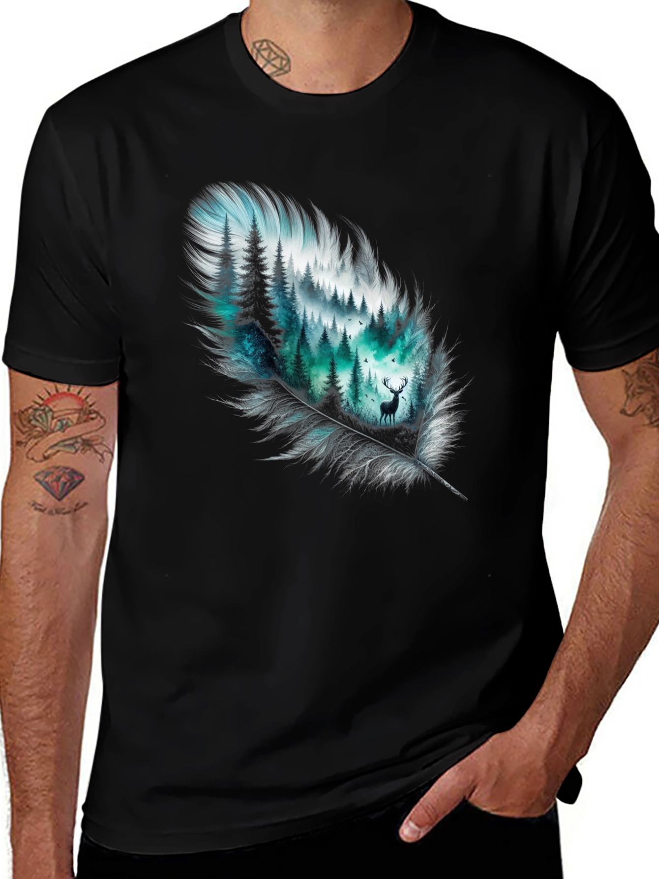 Variant 12 of Feather Forest Graphic Tee - Nature Inspired Design