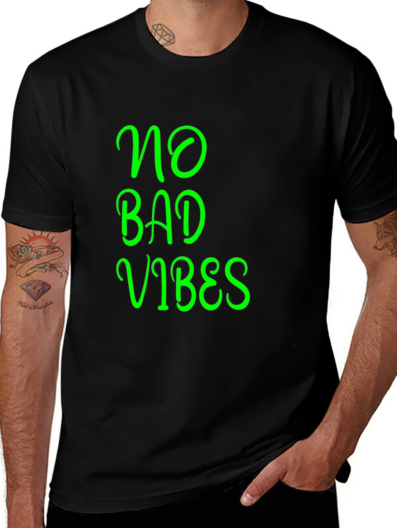 Variant 4 of No Bad Vibes Graphic Tee - Relaxed Fit Black T-Shirt