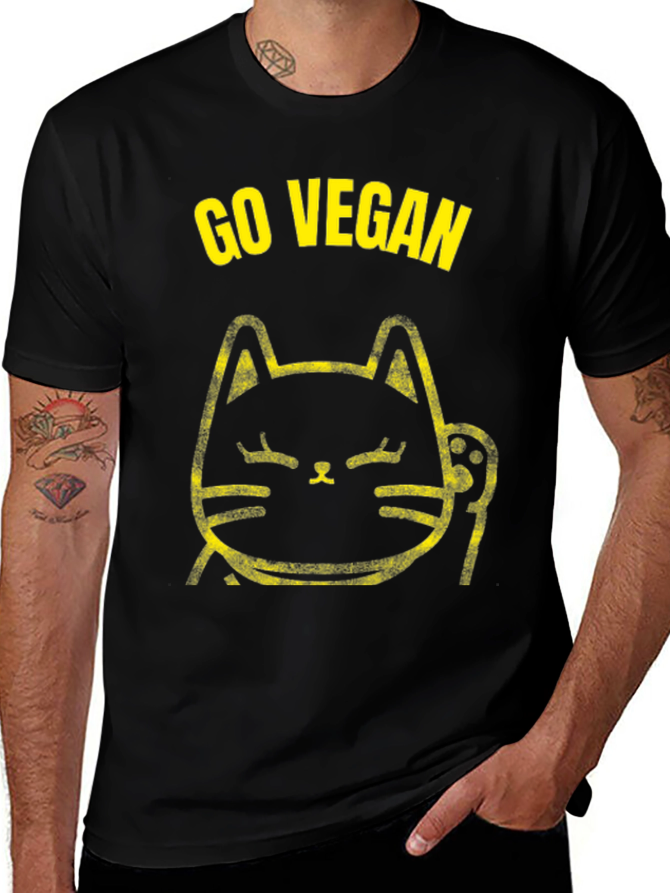 Variant 5 of Go Vegan Cat T-Shirt - Black