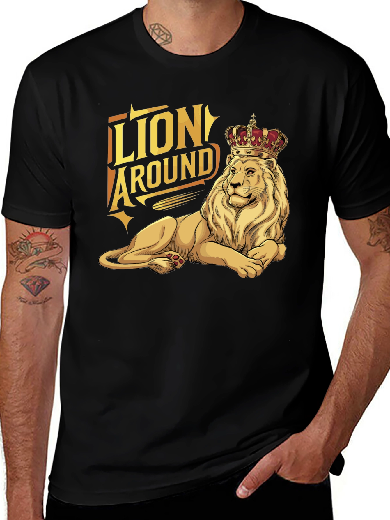 Variant 10 of Lion Around Black Graphic T-Shirt with Crown