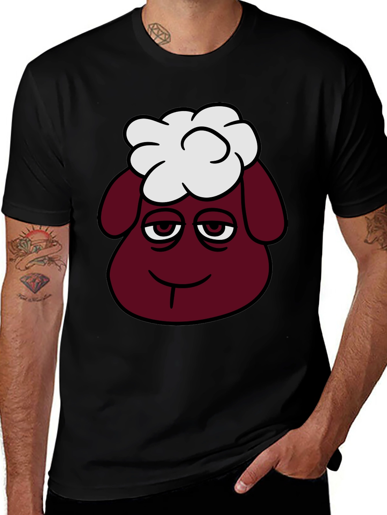 Black Funny Sheep Head Graphic T-Shirt main image