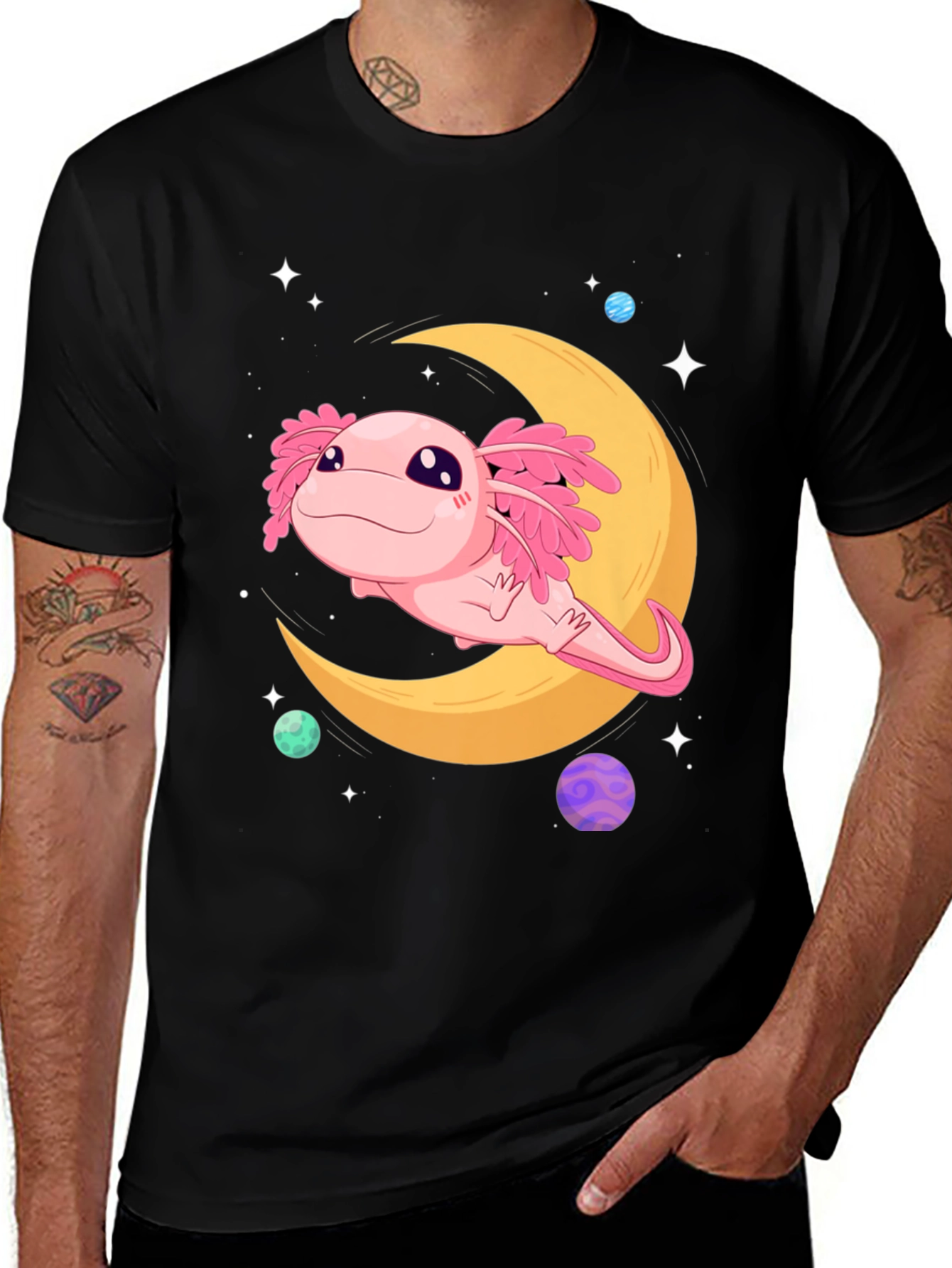 Variant 6 of Axolotl Moon T-Shirt - Cute Space Design