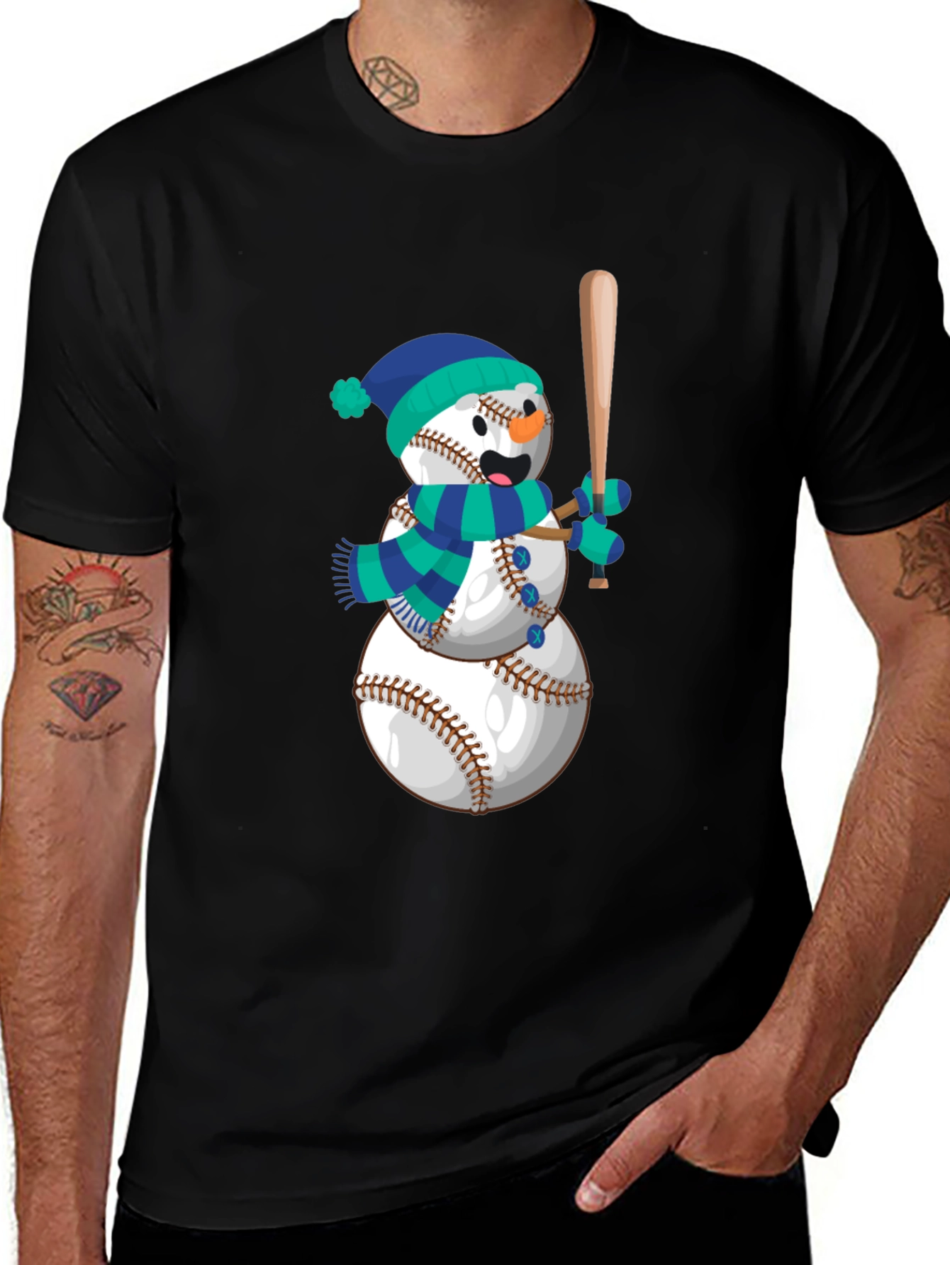 Variant 5 of Baseball Snowman T-Shirt - Winter Holiday Tee
