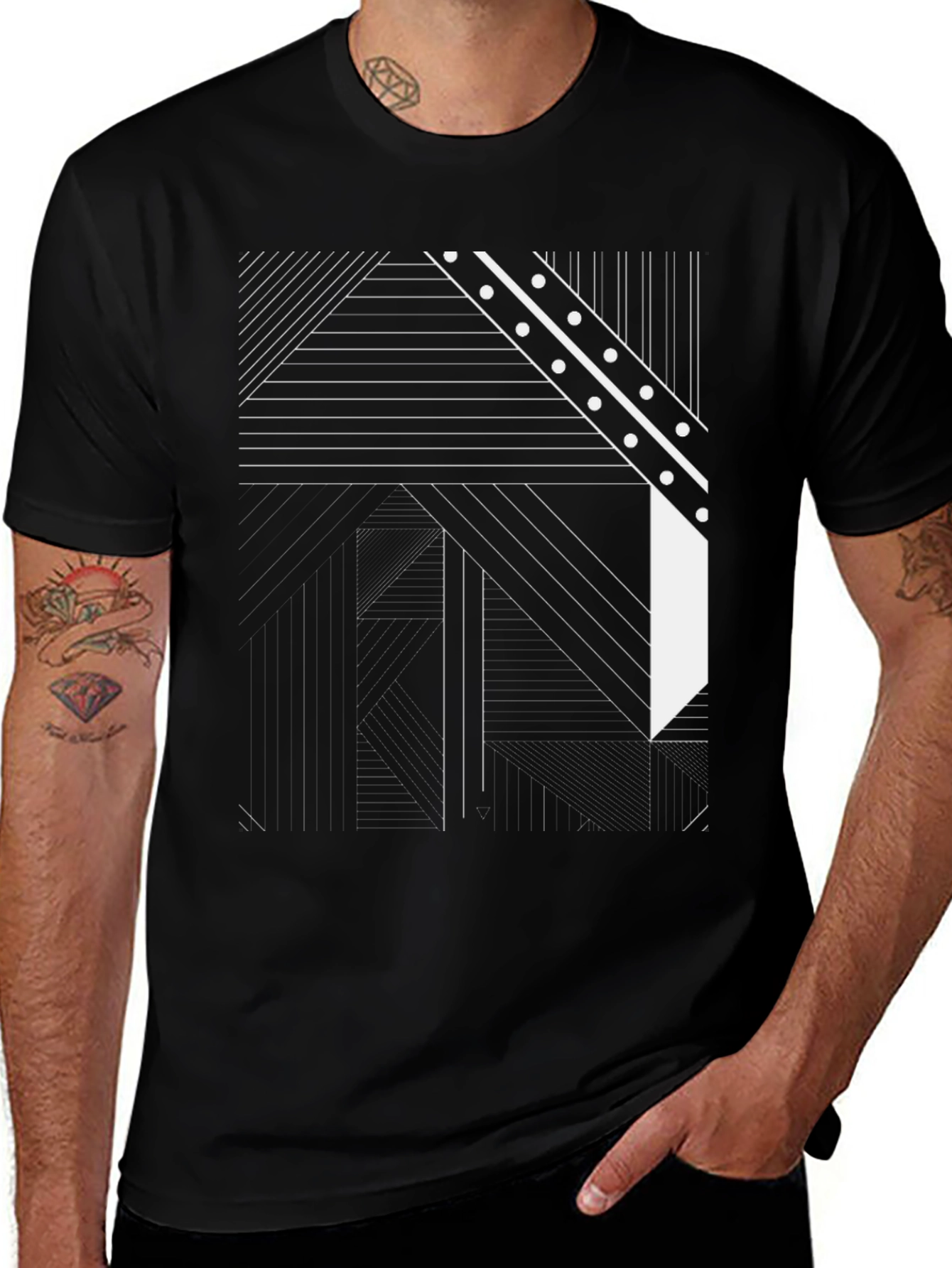 Variant 8 of Abstract Geometric Pattern Black T-Shirt