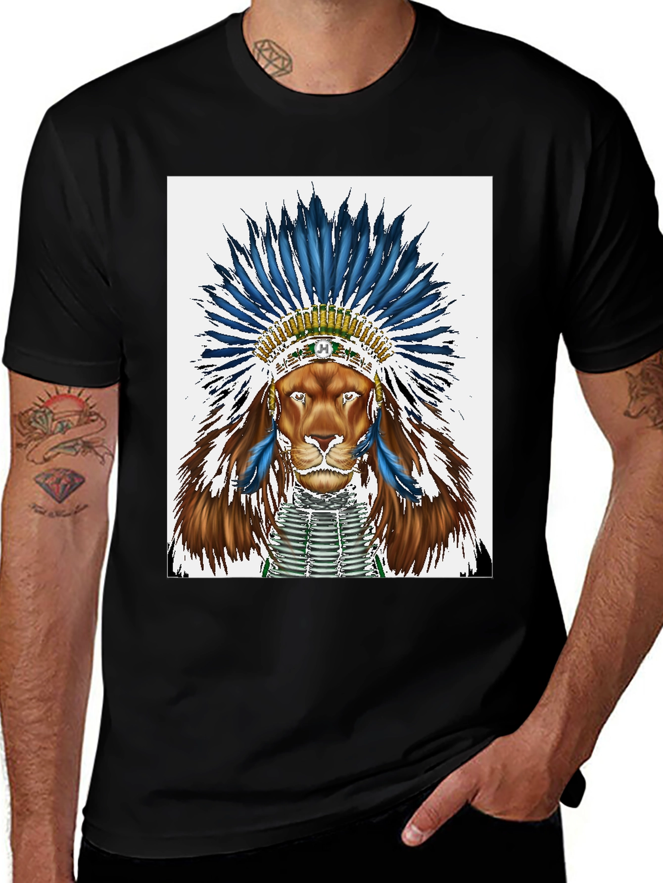 Variant 23 of Lion Headdress Graphic Tee - Black