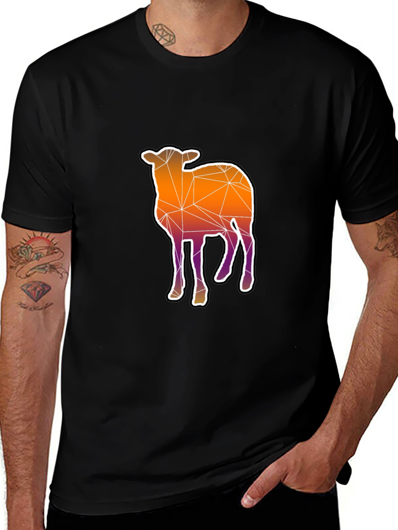 Variant 18 of Geometric Sheep Graphic Tee - Modern Men's Black T-Shirt