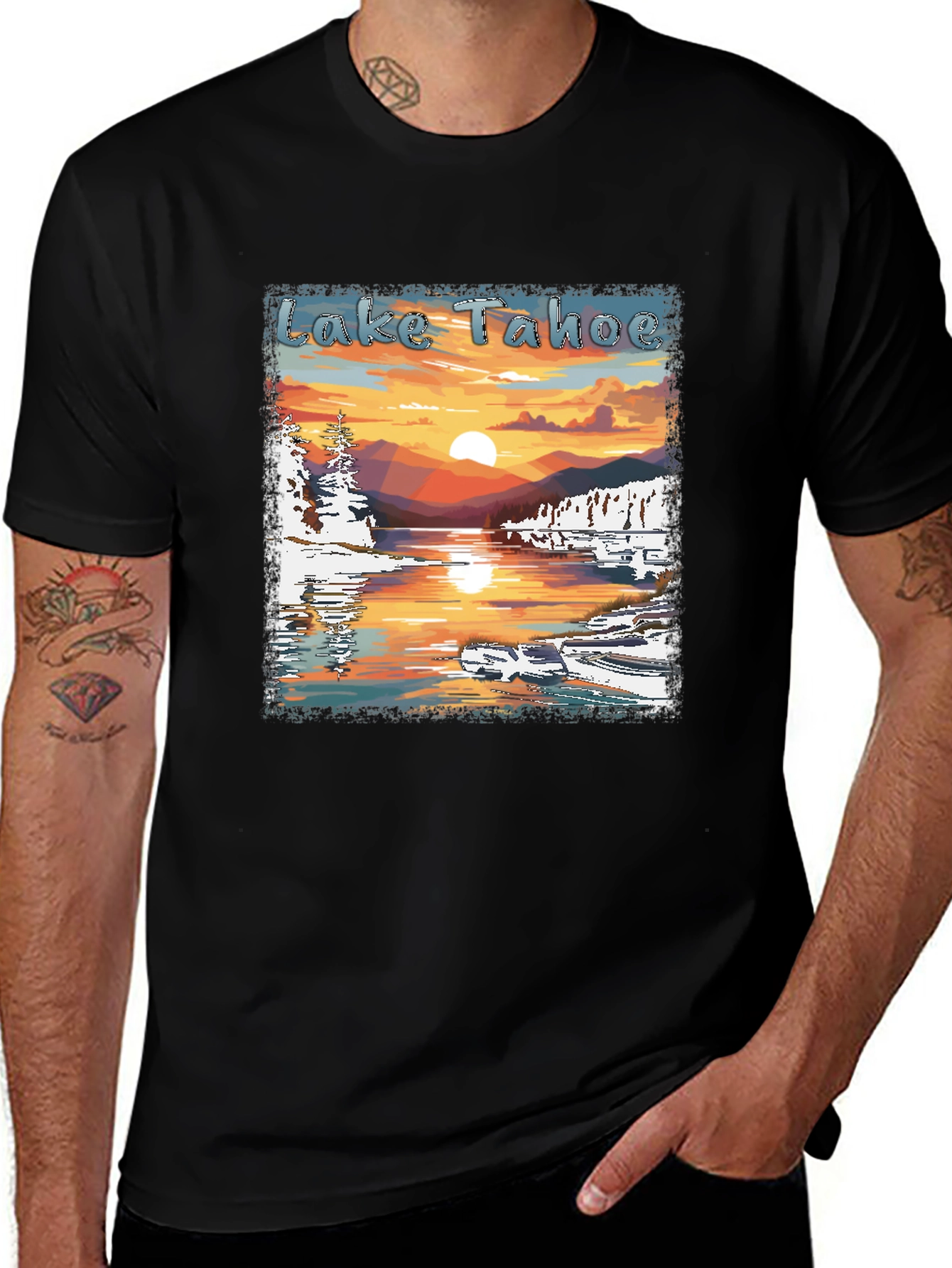 Lake Tahoe Sunset Graphic Tee - Nature Lover Shirt