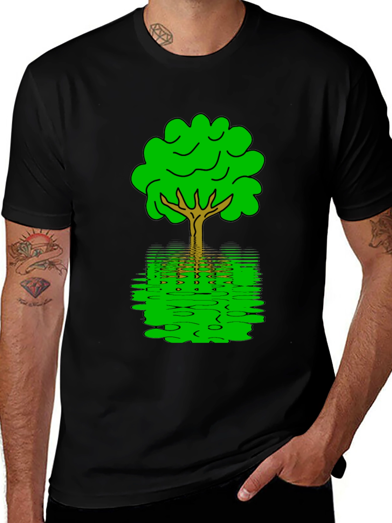 Variant 23 of Nature Reflection Graphic Tee - Black Cotton T-Shirt