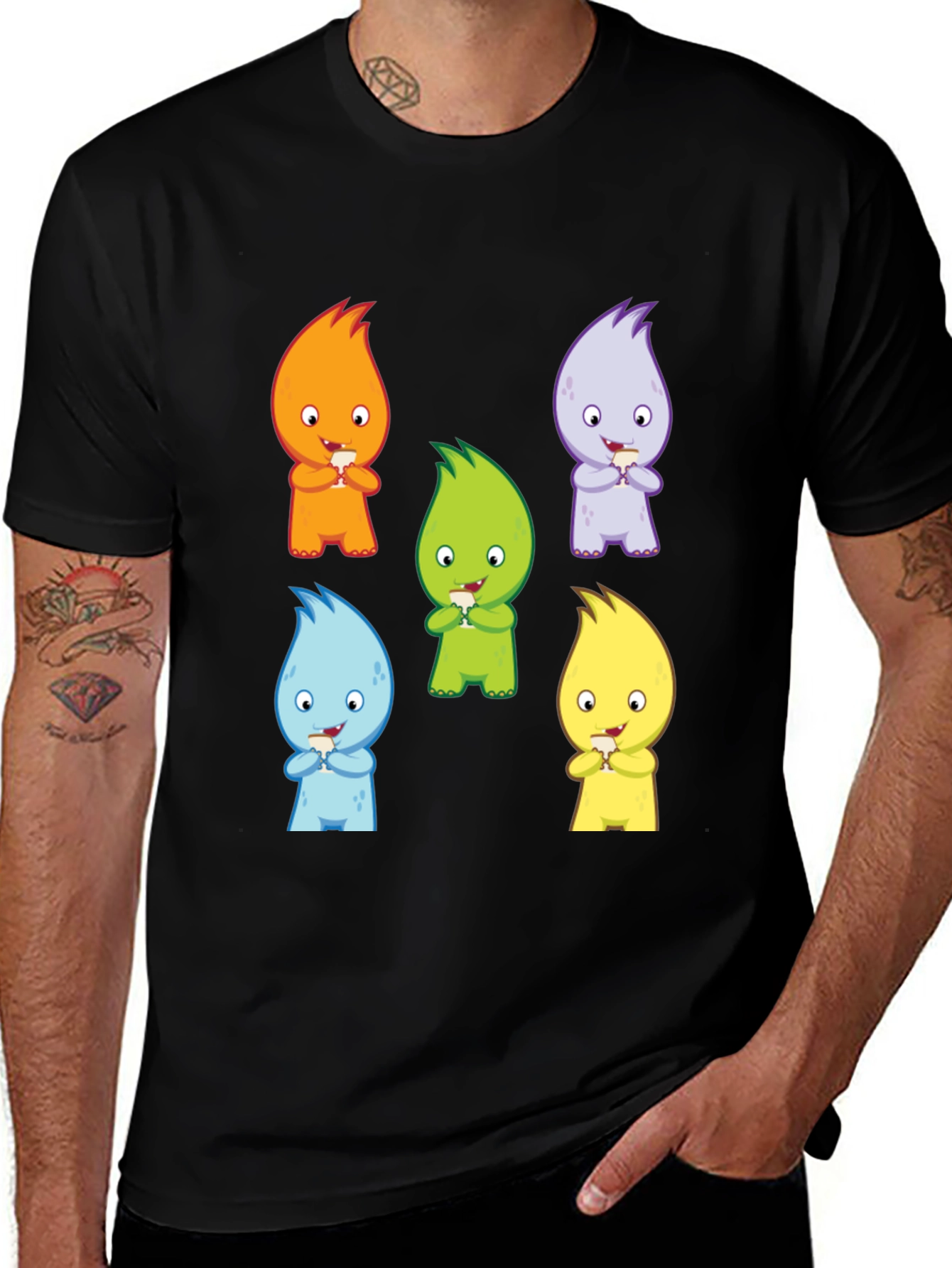 Variant 29 of Cute Monster Graphic Print Black T-Shirt