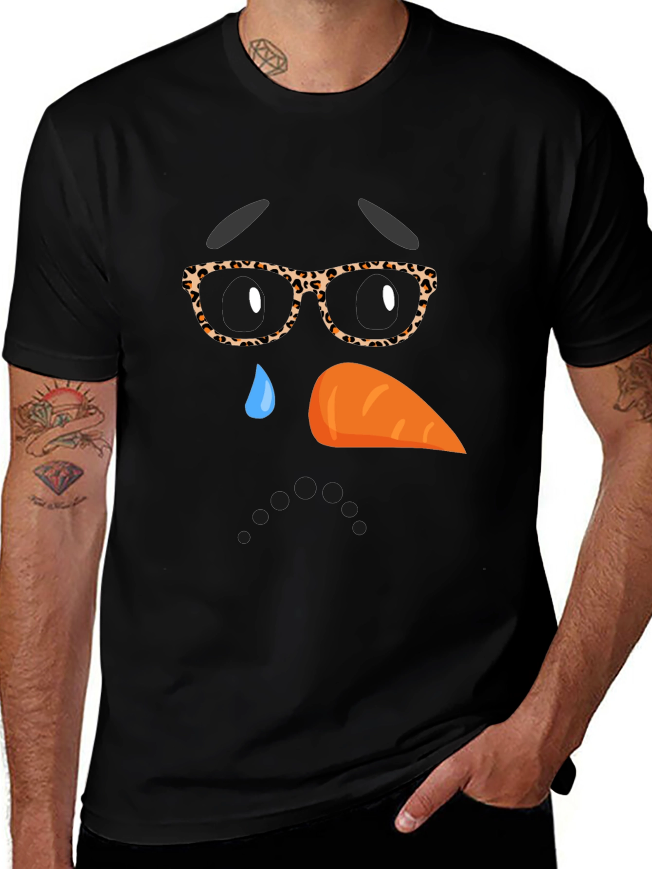 Sad Snowman Face Graphic T-Shirt