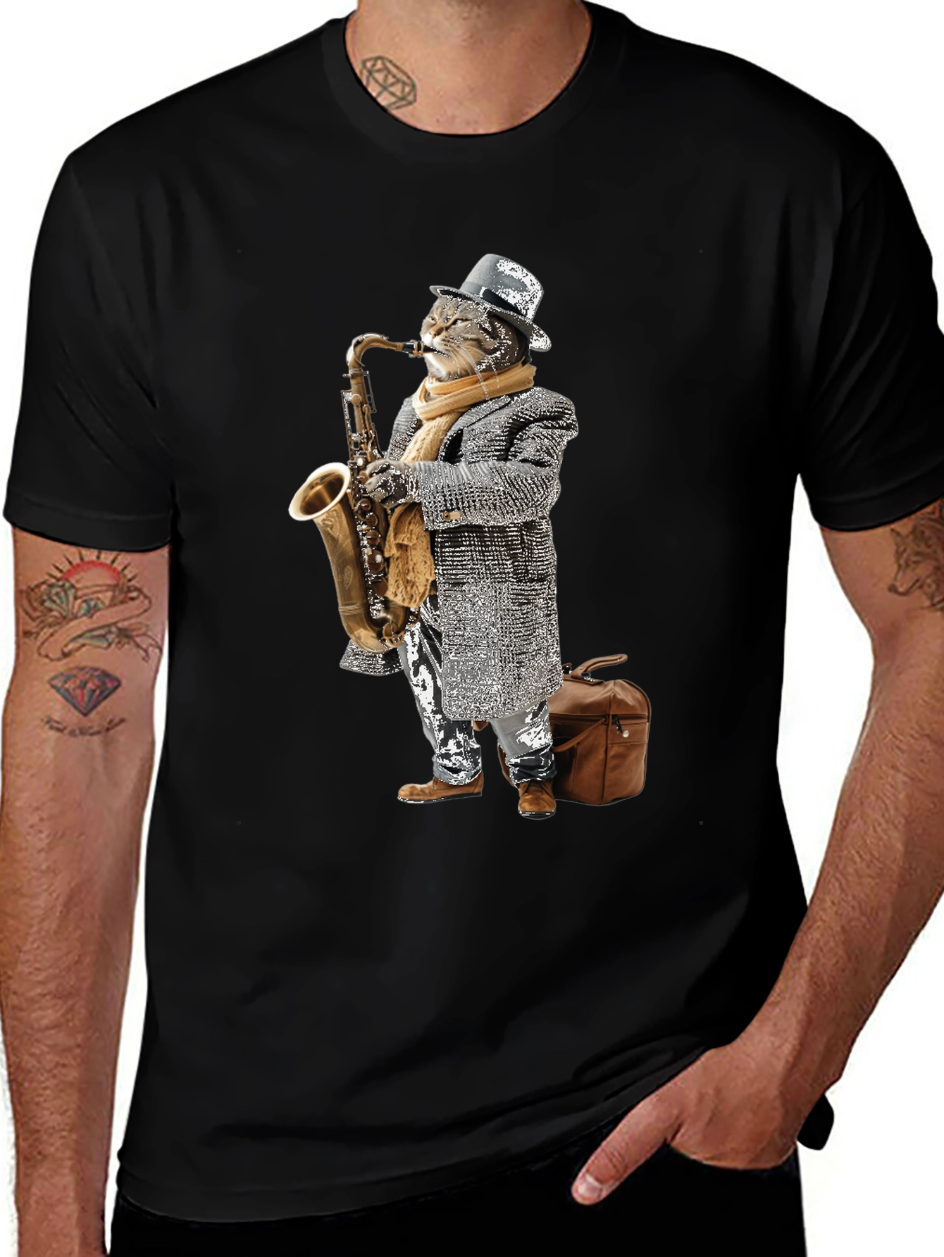 Variant 25 of Cat Jazz Musician Graphic Tee
