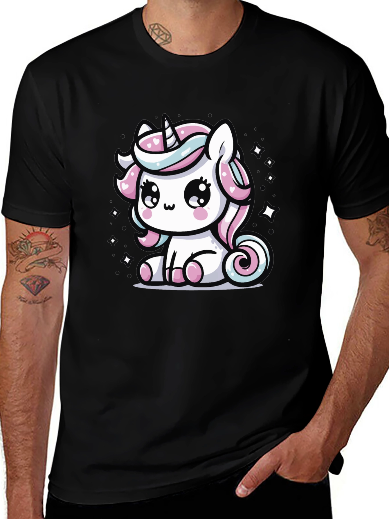 Variant 25 of Cute Unicorn Graphic Tee - Black T-Shirt