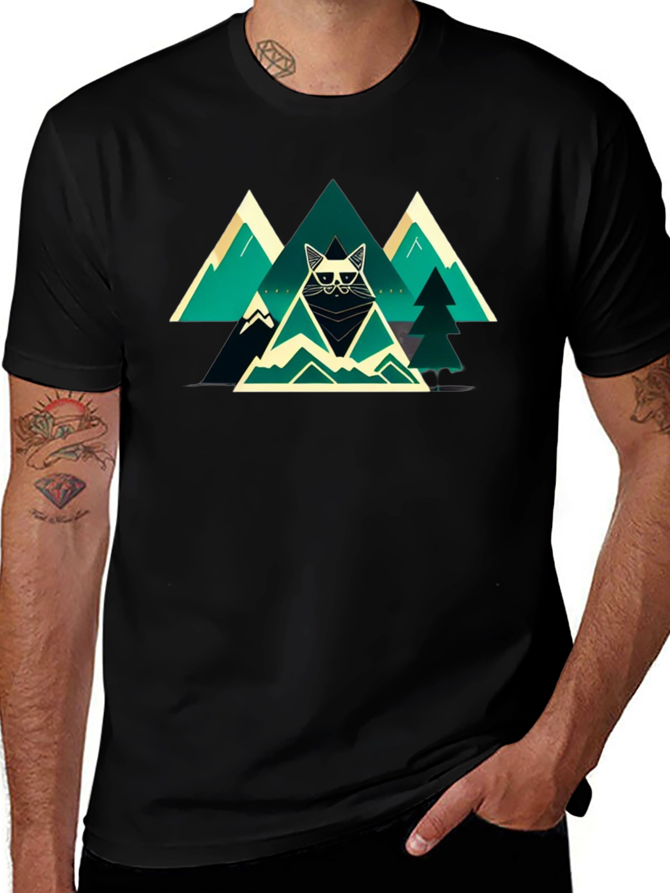 Variant 29 of Cool Cat Mountain Adventure Black T-Shirt