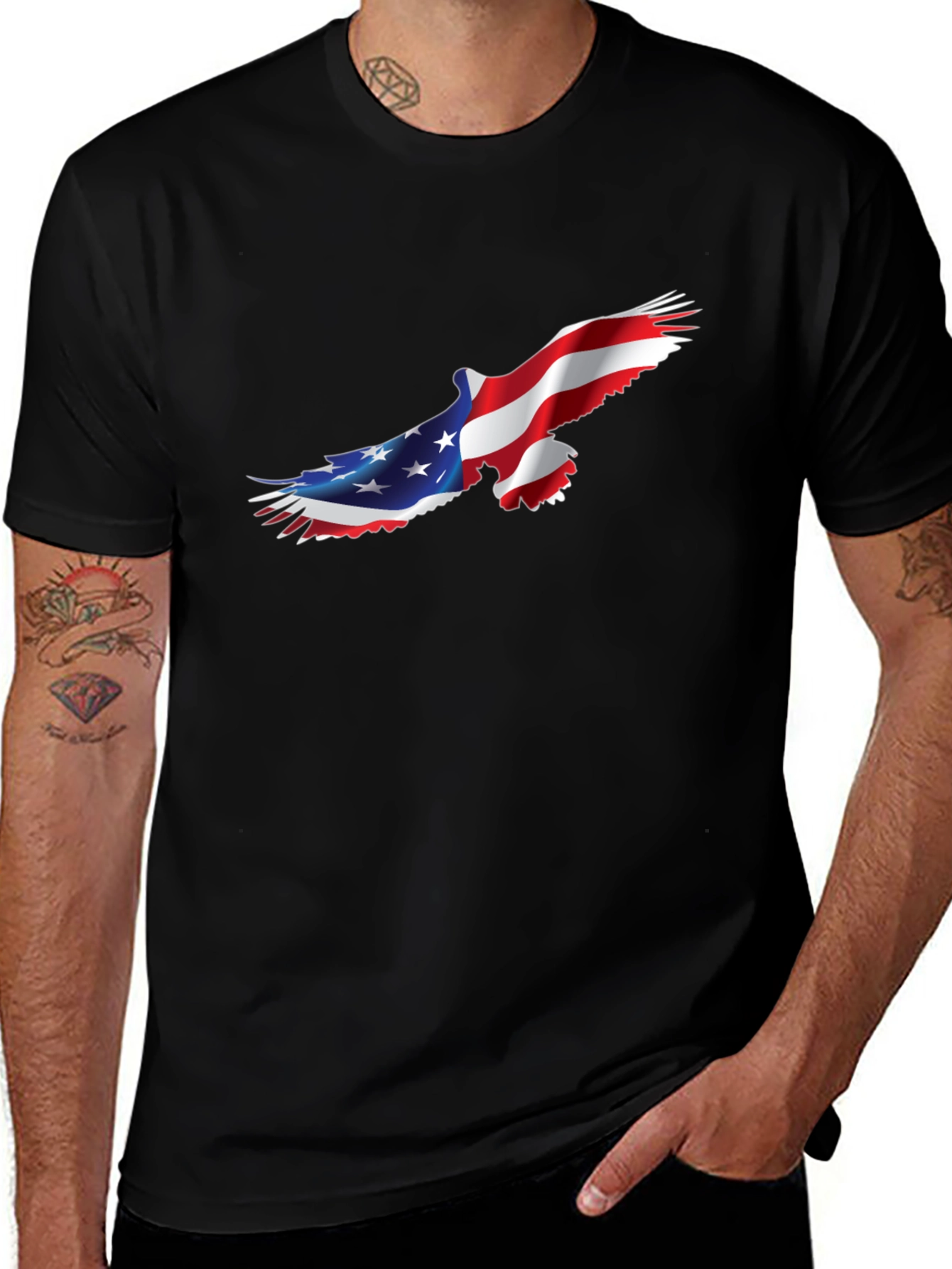 Variant 8 of American Flag Eagle Graphic Black Tee