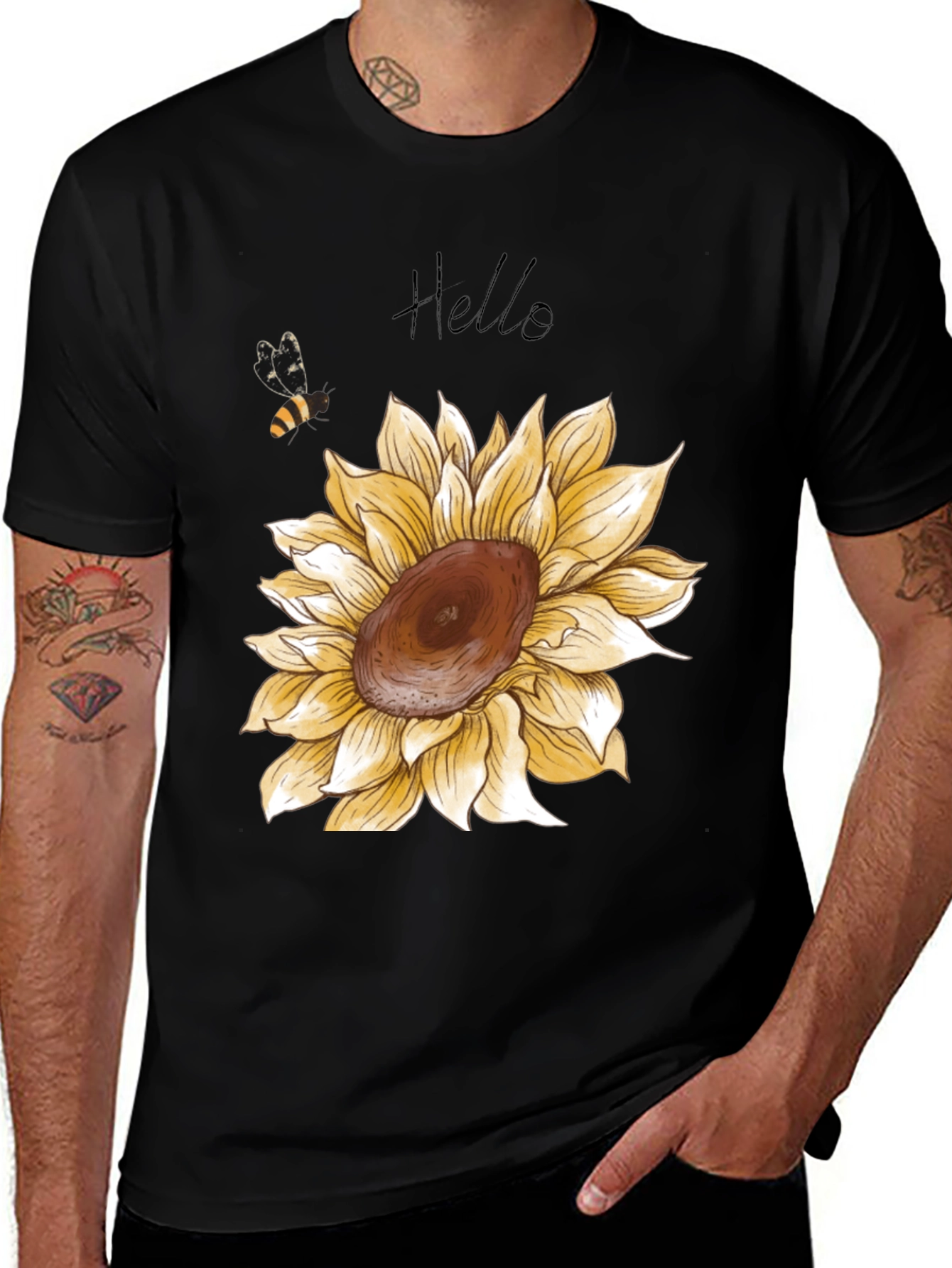 Variant 20 of Sunflower Graphic Print Men's Black T-Shirt