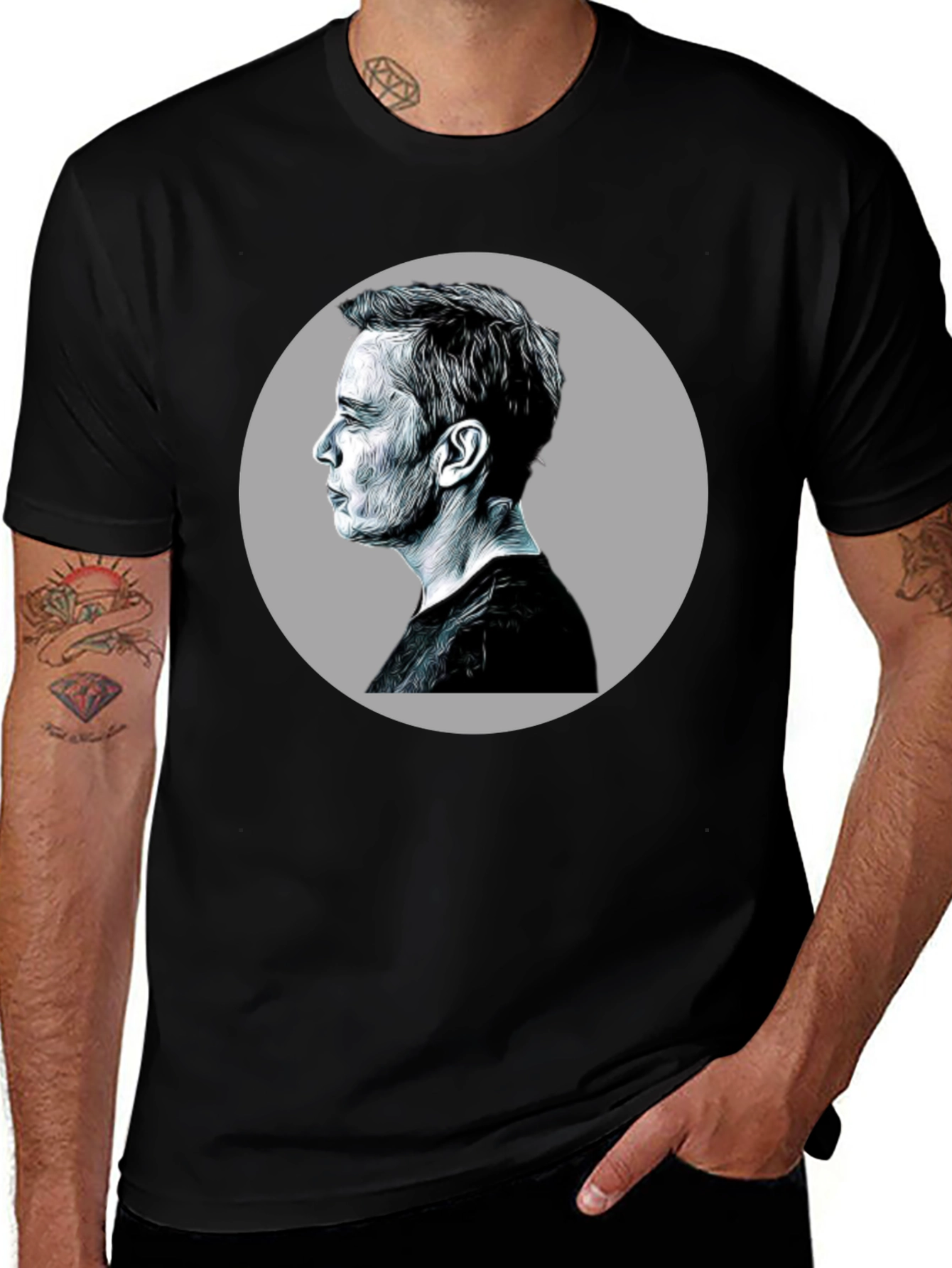 Elon Portrait Tee - Cool Black Graphic T-Shirt