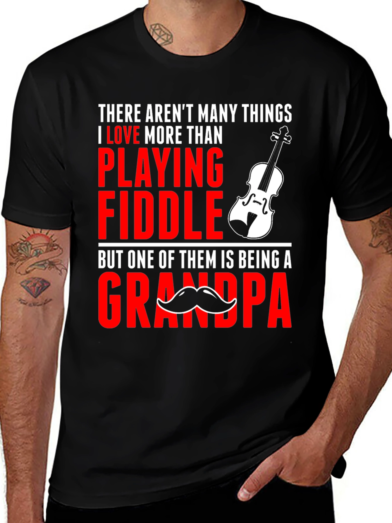 Fiddle Playing Grandpa T-Shirt | Novelty Musician Grandfather Tee