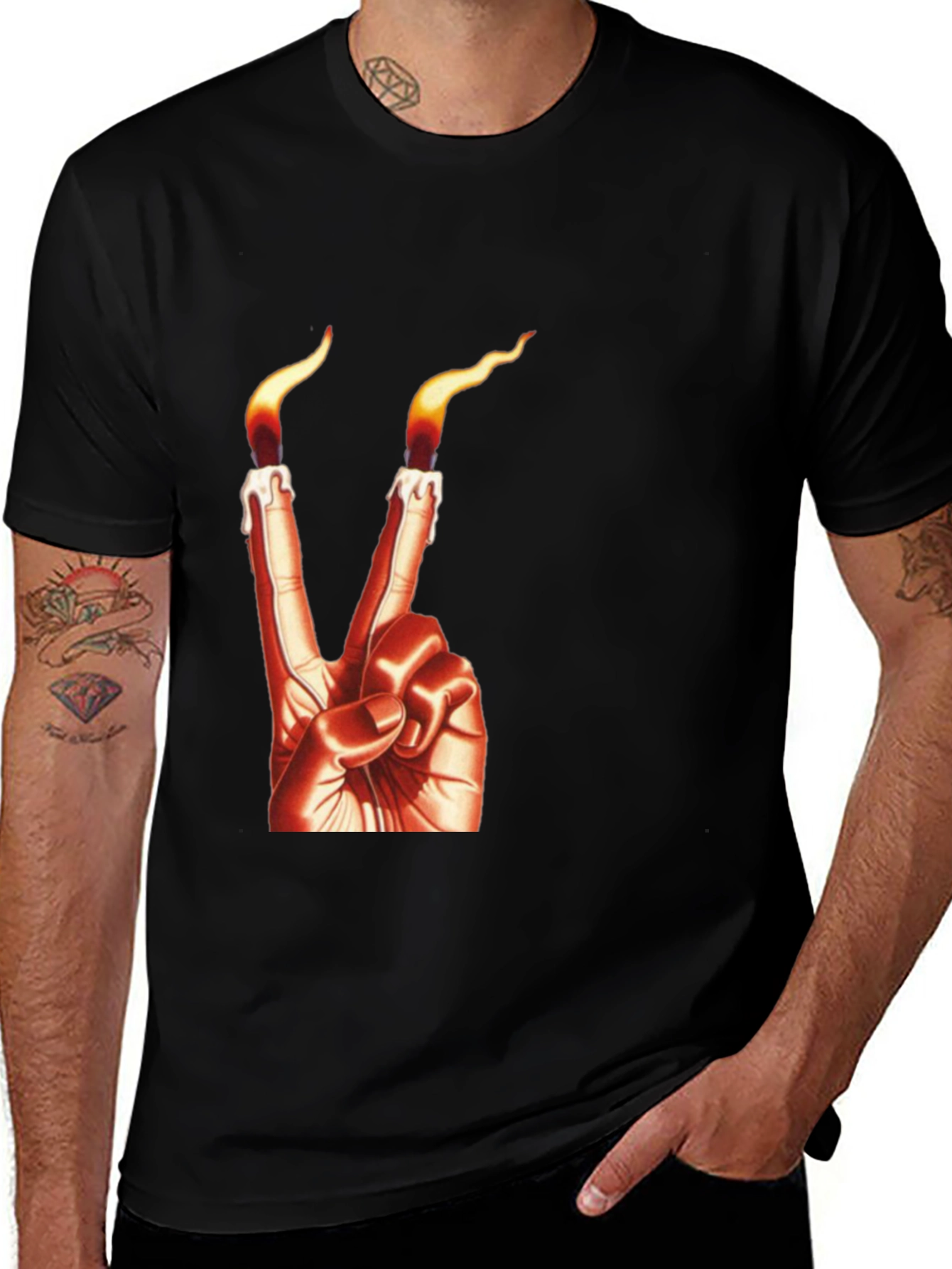 Variant 21 of Candle Finger Peace Sign Graphic Tee