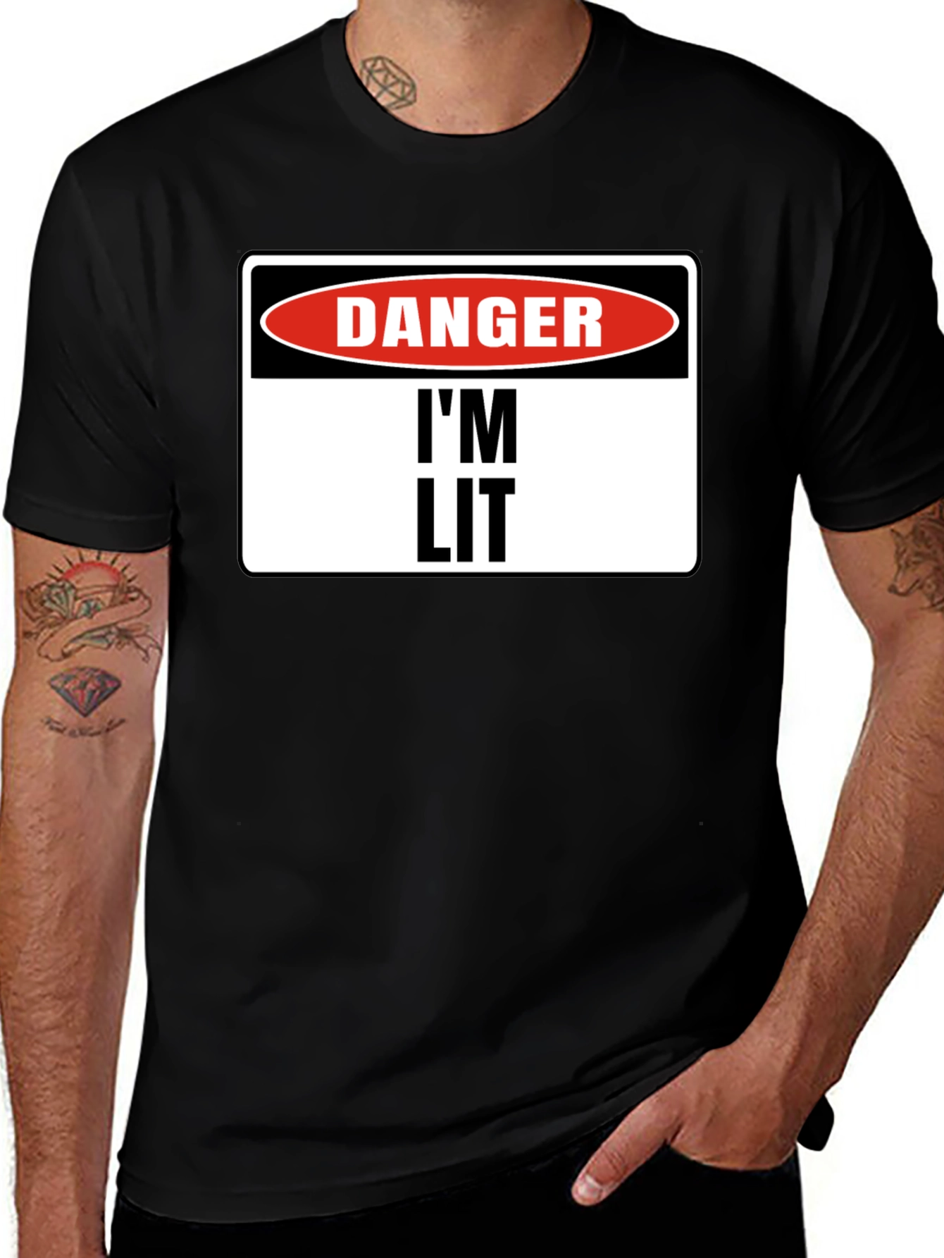 Variant 8 of Danger I'm Lit T-Shirt - Black Graphic Tee