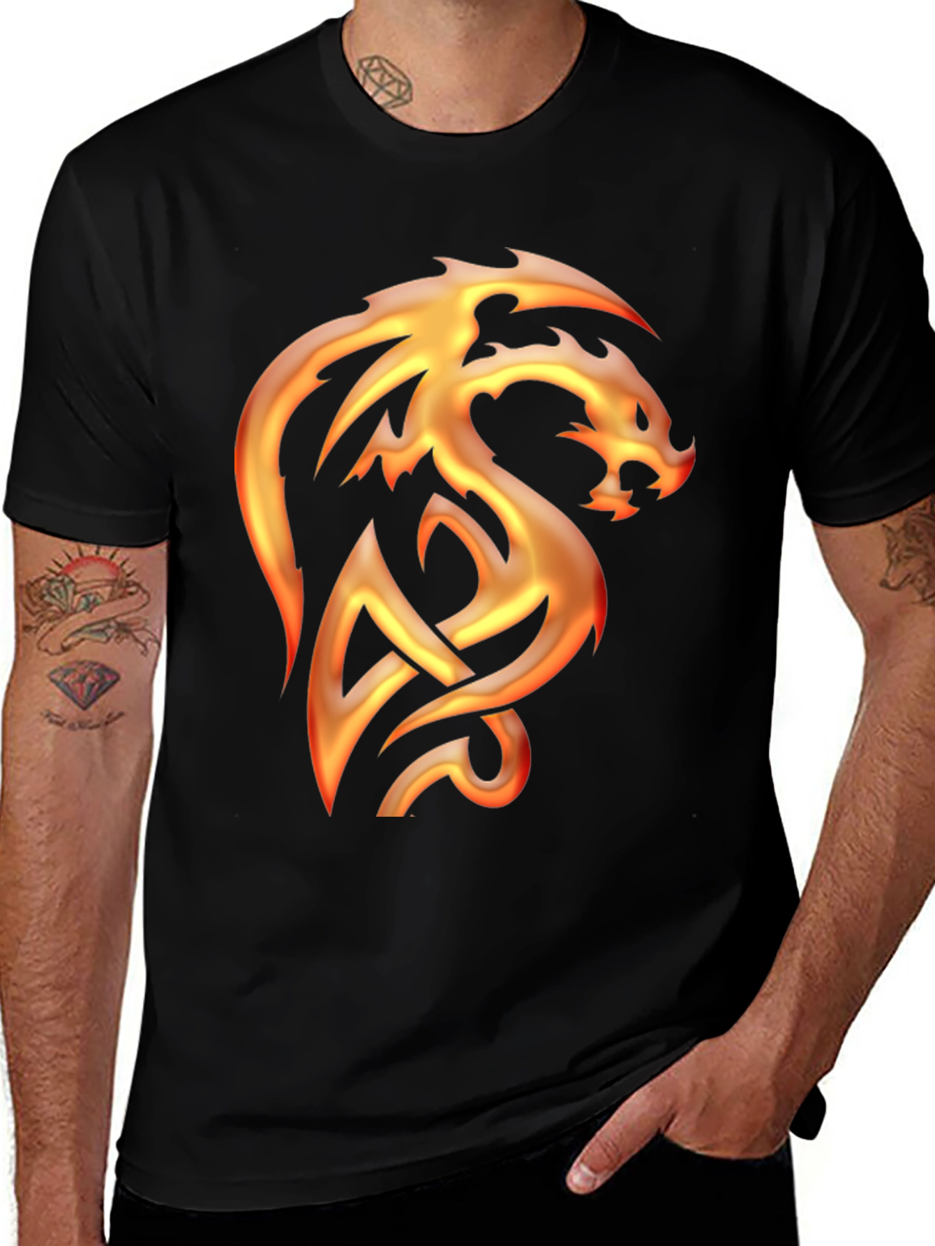 Variant 30 of Fiery Dragon Graphic Tee - Men's Black T-Shirt