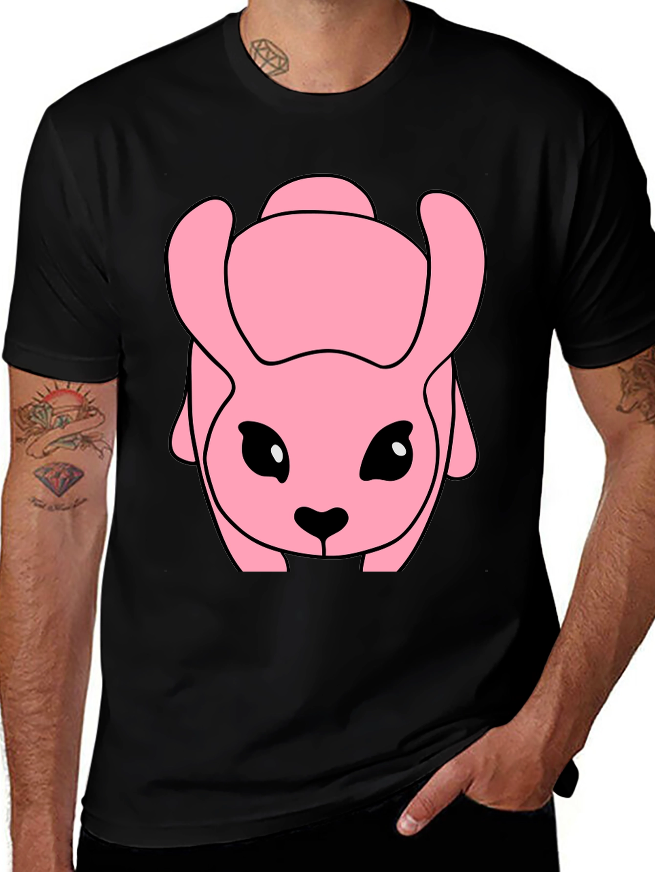 Variant 19 of Pink Cartoon Animal Graphic Black T-Shirt