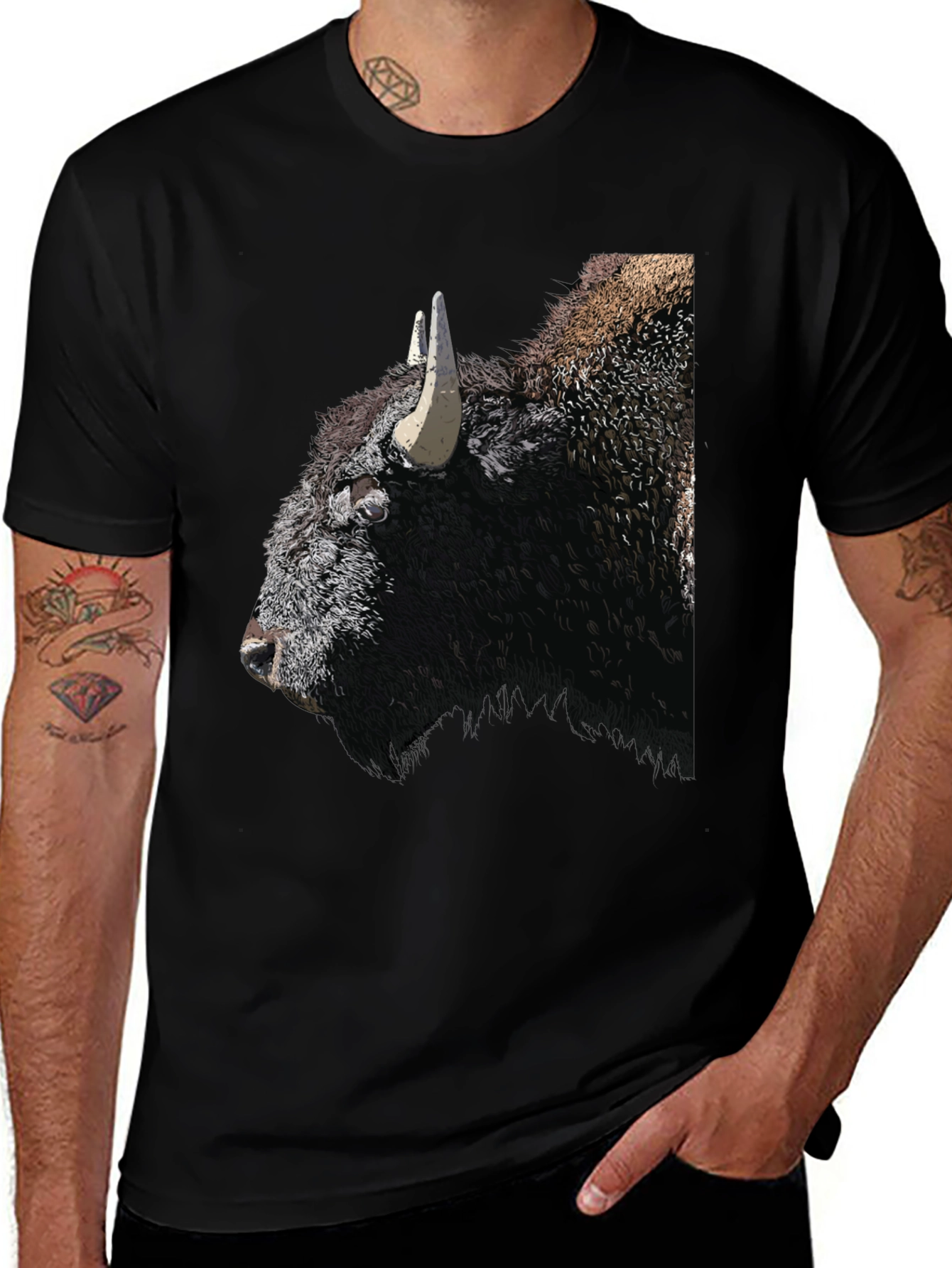 Black Bison Graphic Tee - Black Cotton T-Shirt main image