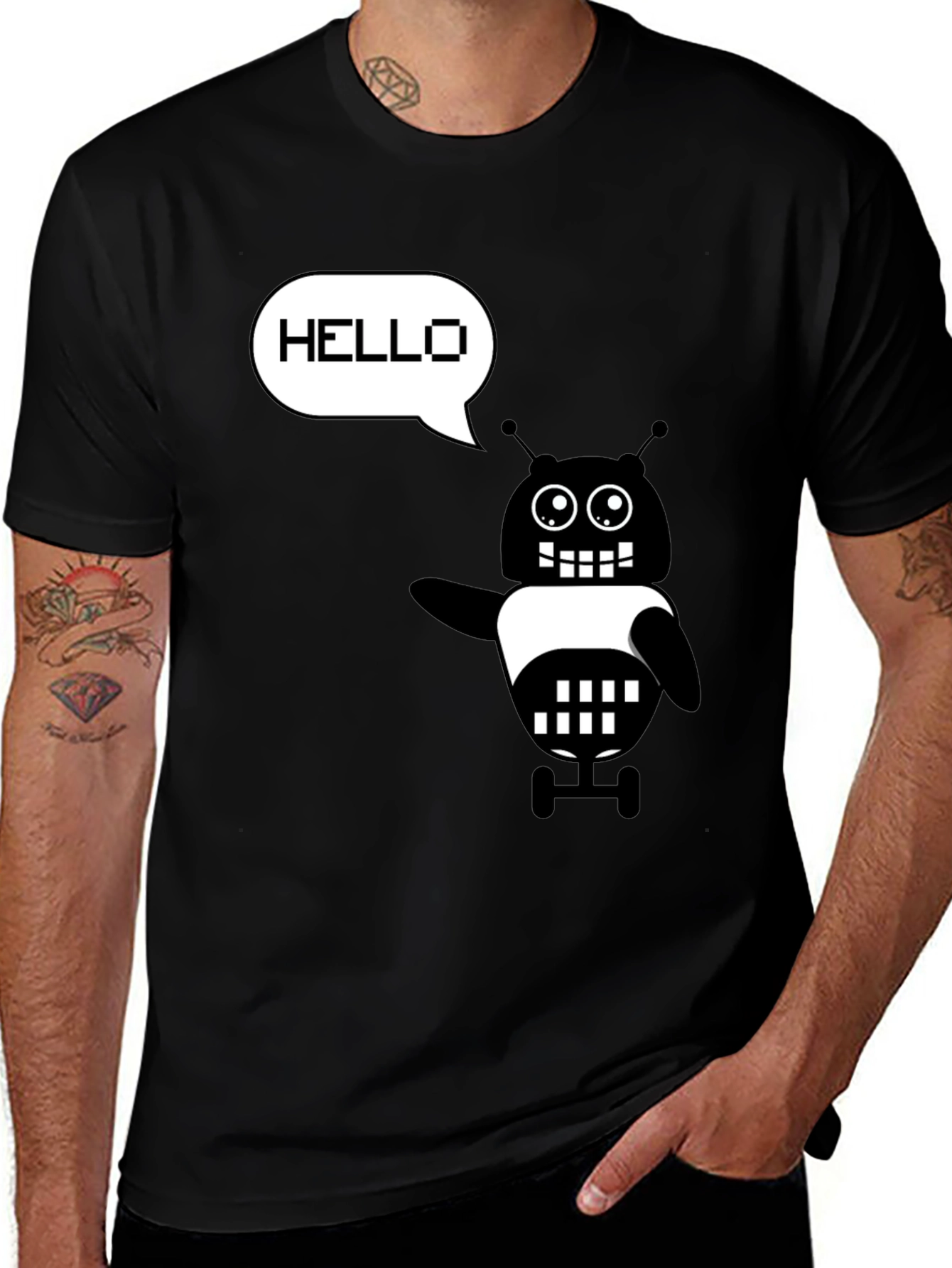Variant 14 of Hello Robot Graphic T-Shirt - Black