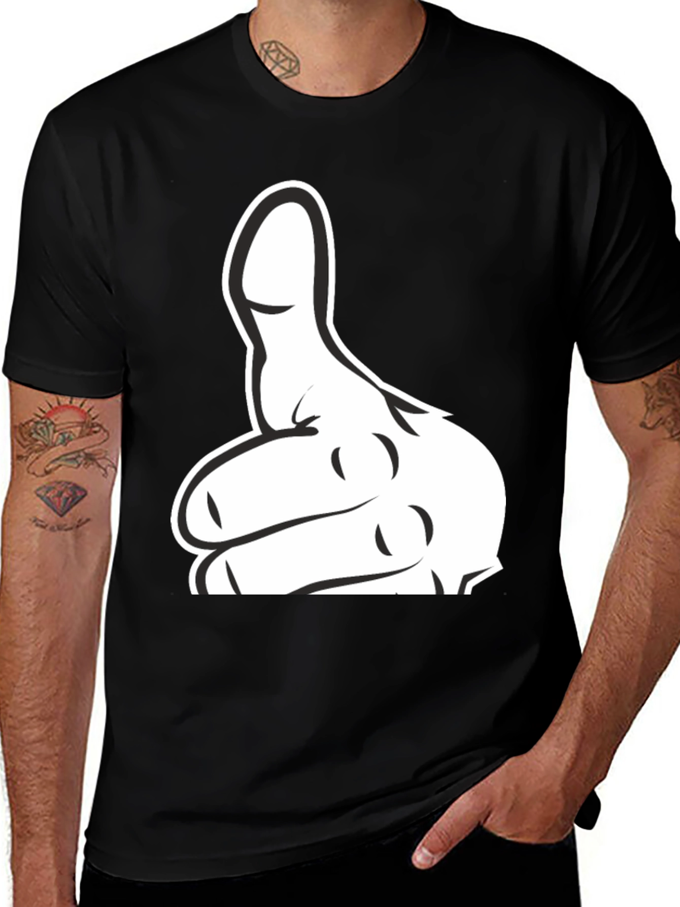 Variant 3 of Thumbs Up Graphic T-Shirt - Black Cotton Tee