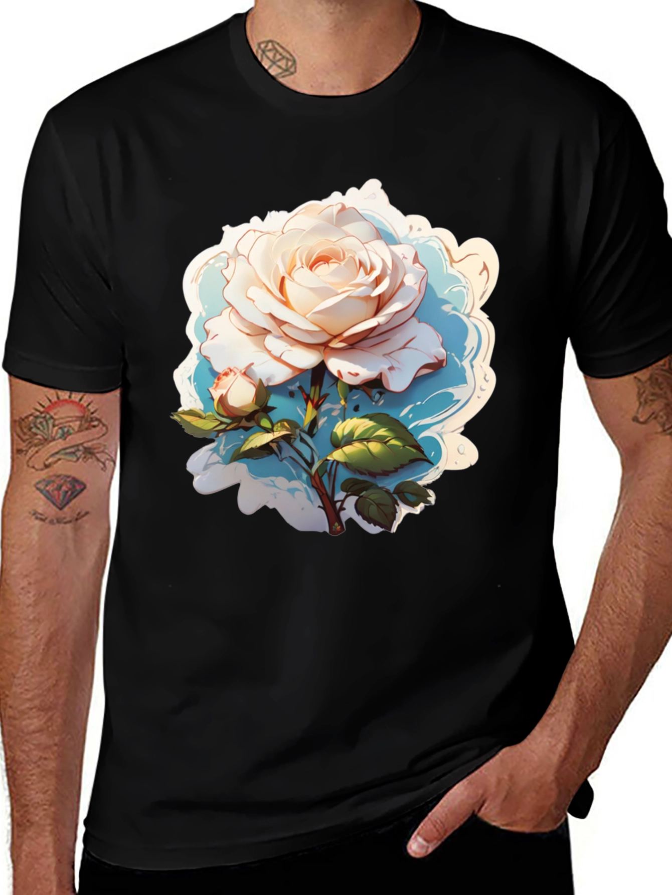 Variant 3 of Elegant Rose Graphic Tee - Soft Cotton Comfort