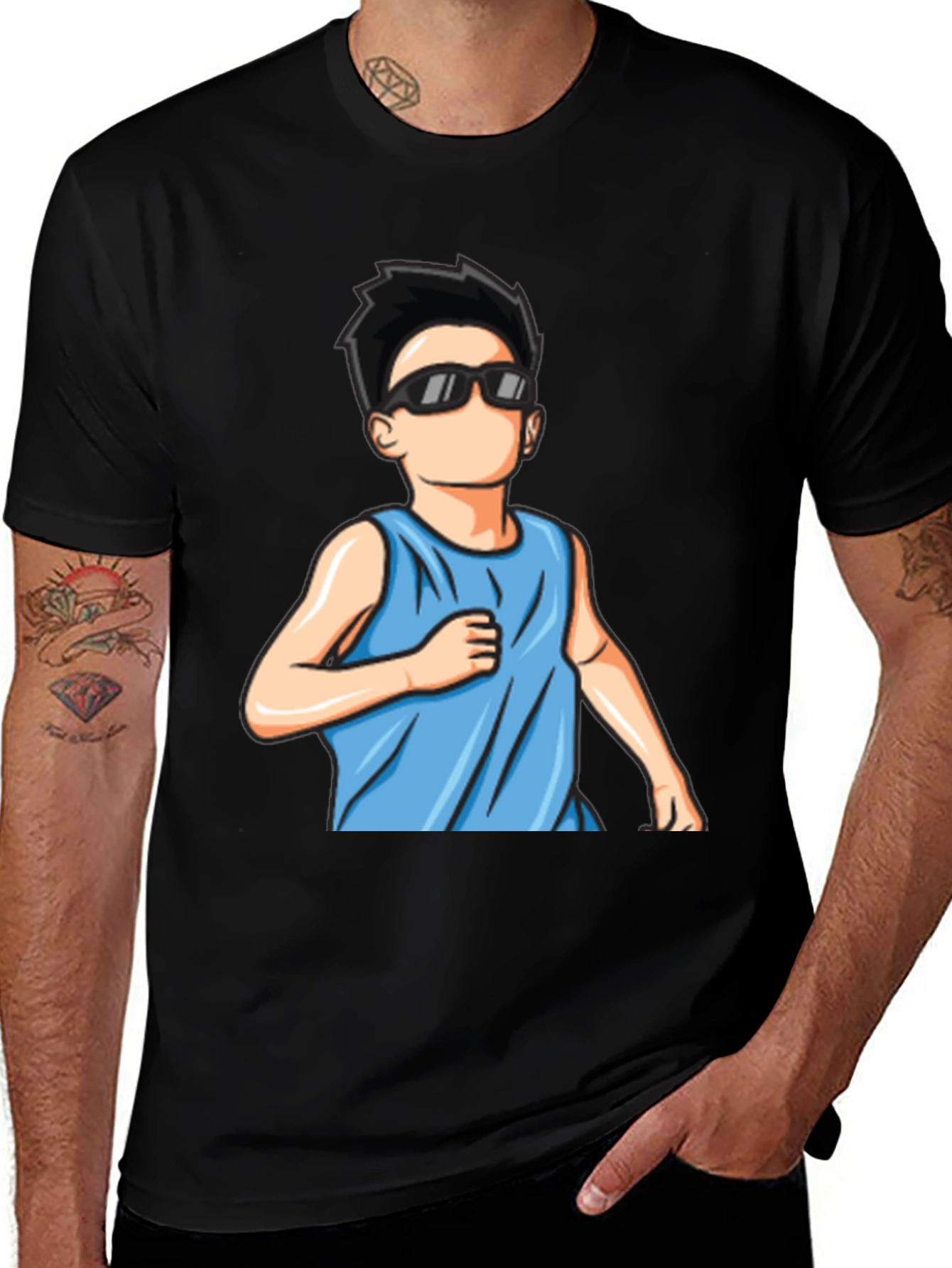 Variant 16 of Cool Cartoon Boy Graphic Black T-Shirt