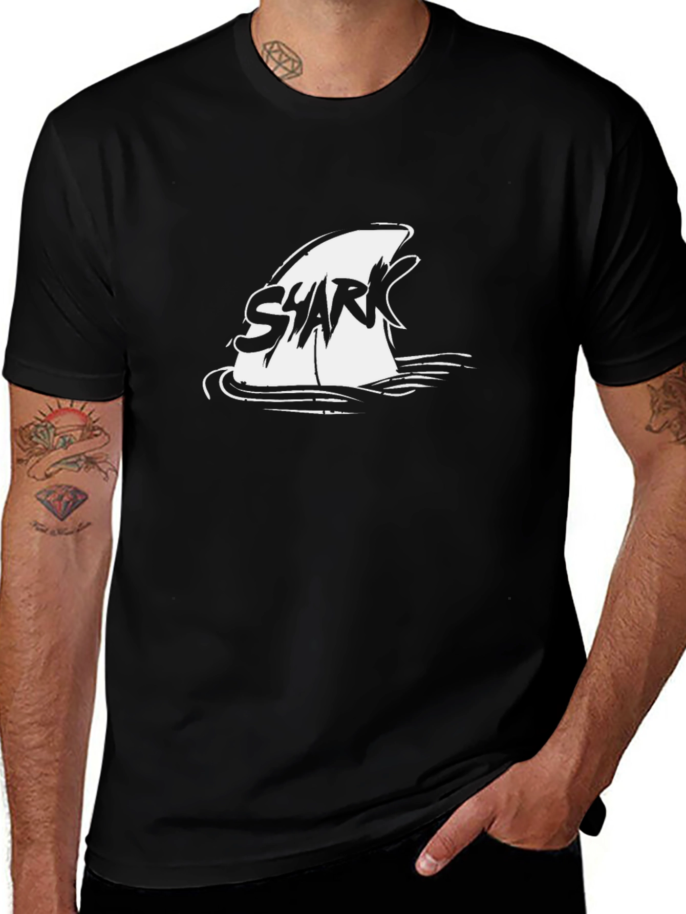 Shark Fin Graphic Tee - Black Cotton T-Shirt